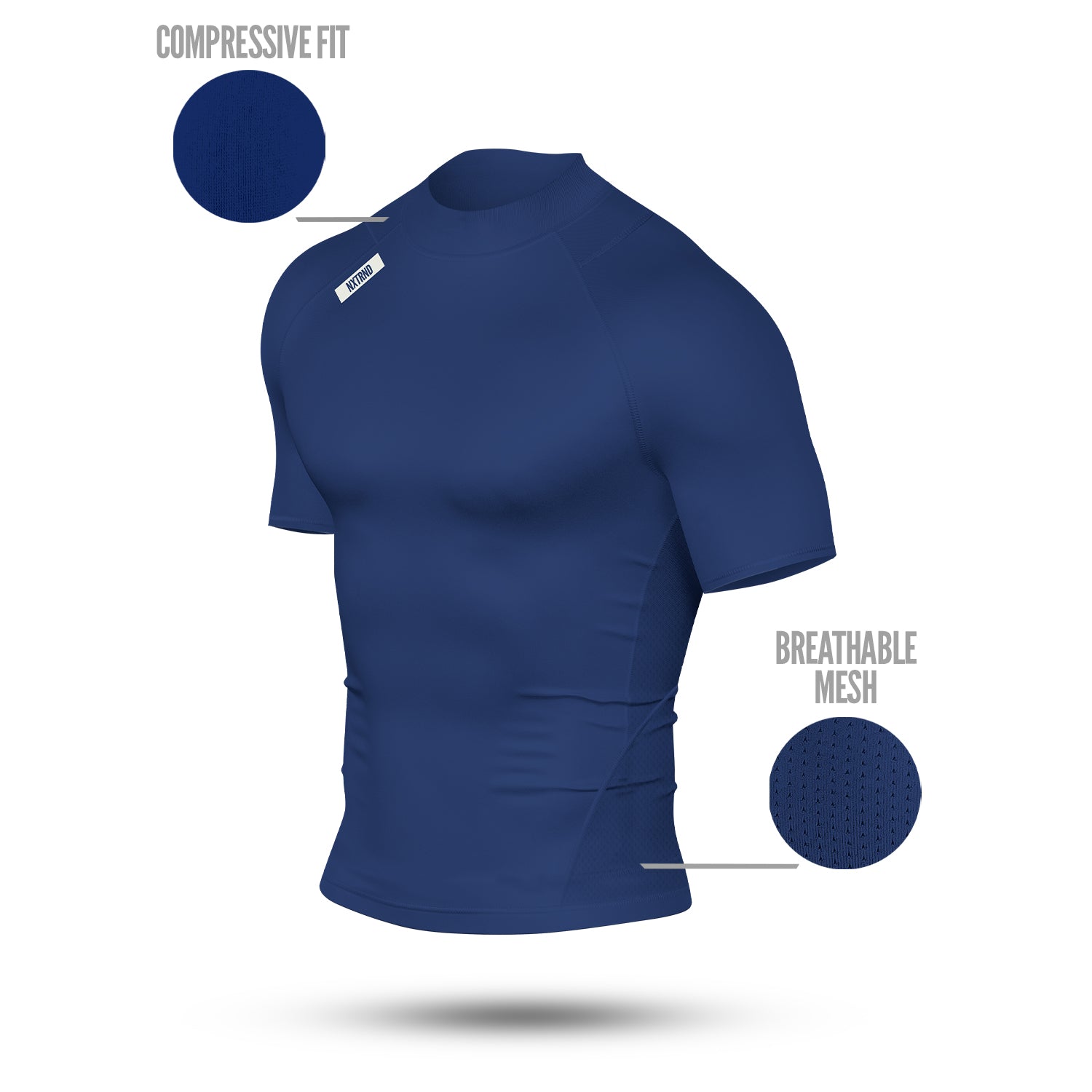 Core Short Sleeve Compression Mock Neck Shirt Navy Blue Specs