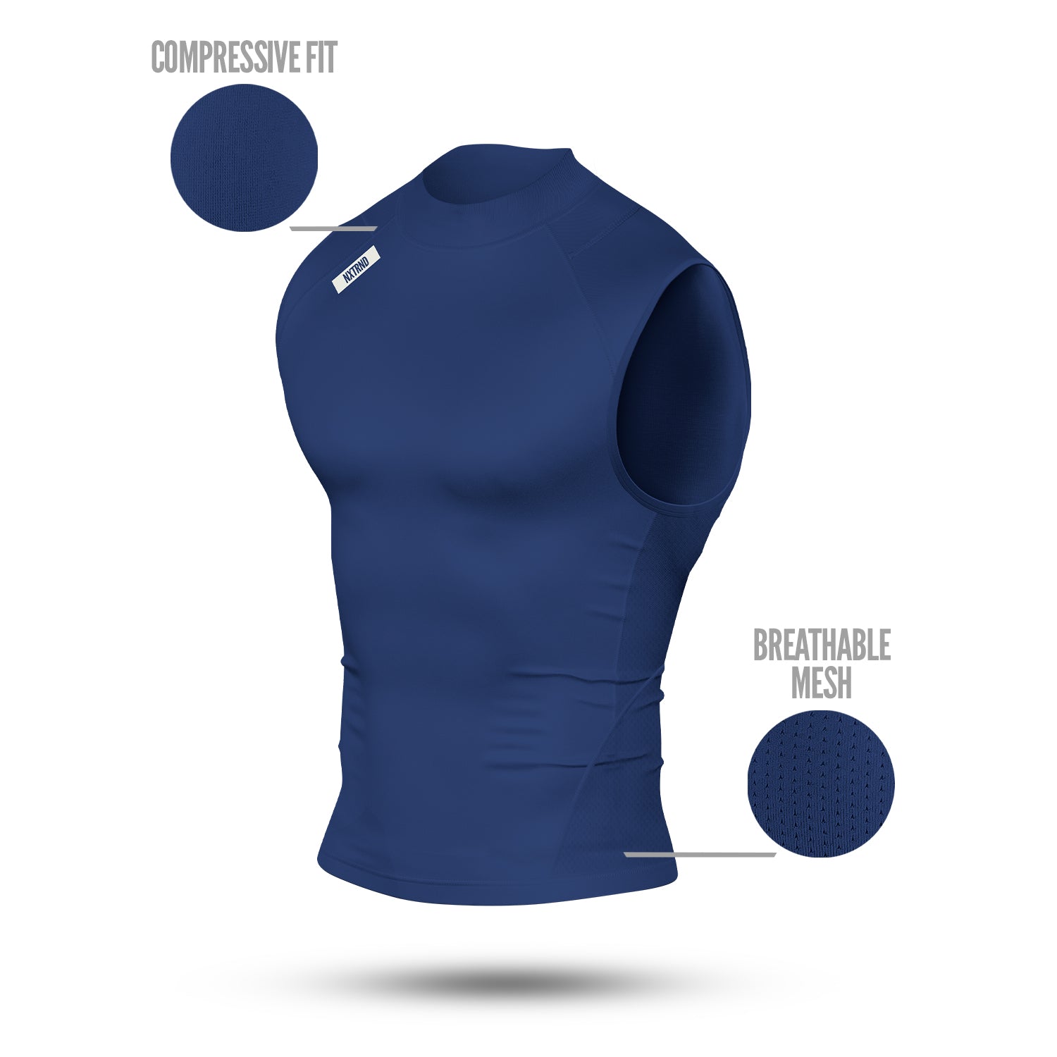 Core Sleeveless Compression Mock Neck Navy Blue Specs