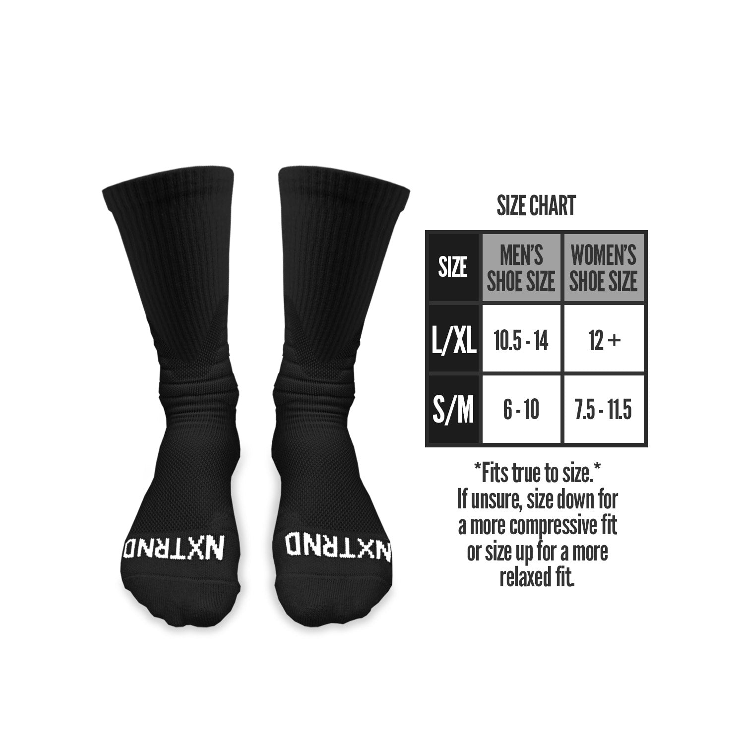 NXTRND Crew Mid Cut Padded Socks Black Size Chart