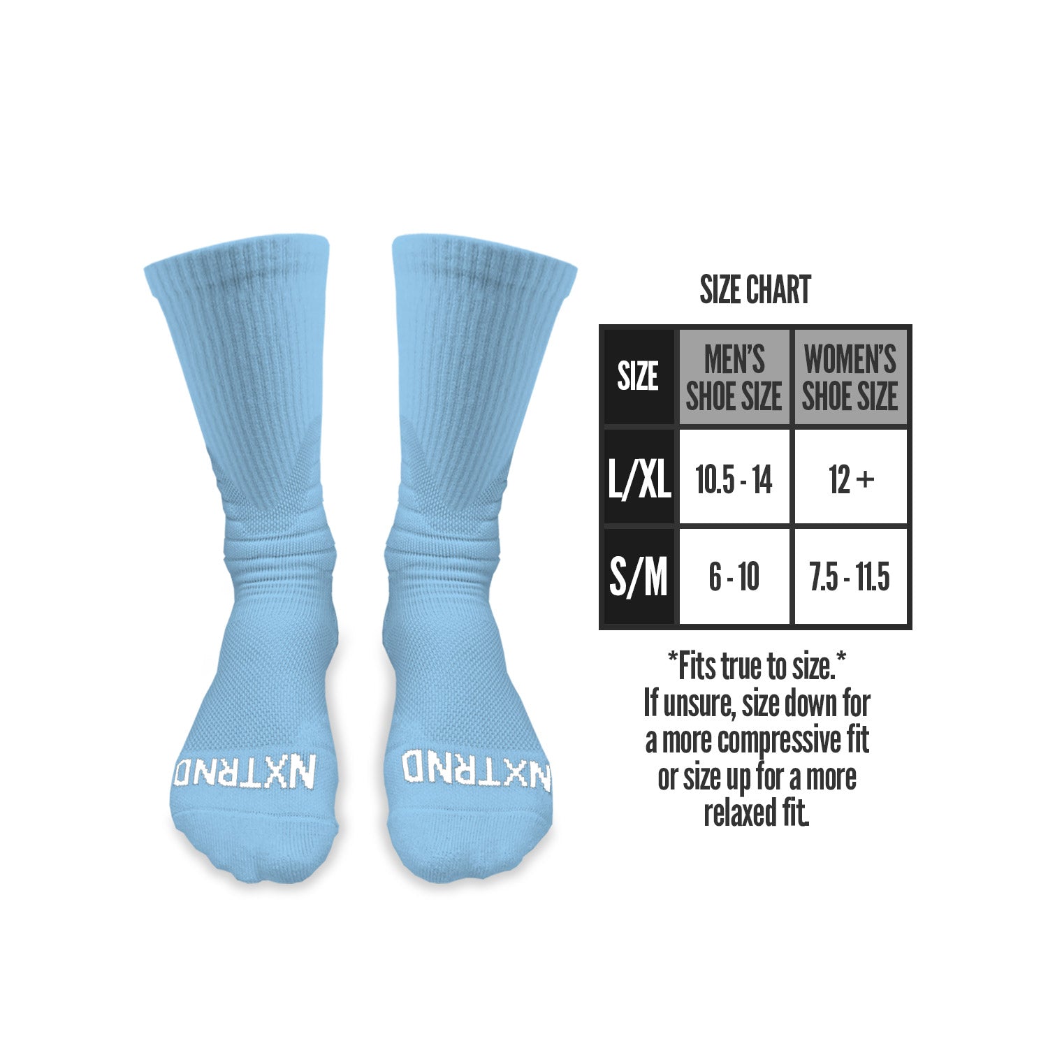 NXTRND Crew Mid Cut Padded Socks Columbia Blue Size Chart
