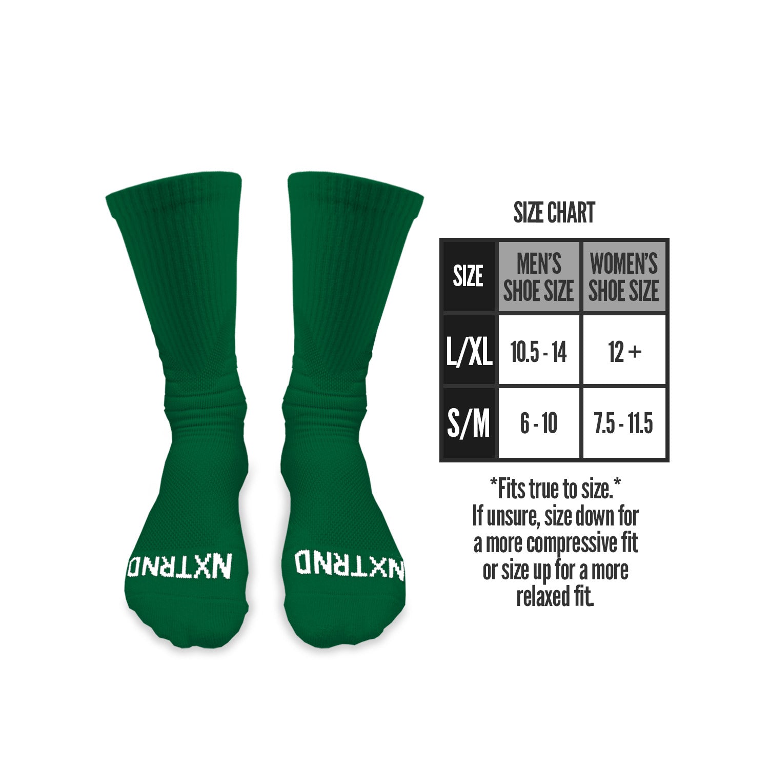 NXTRND Crew Mid Cut Padded Socks Dark Green Size Chart