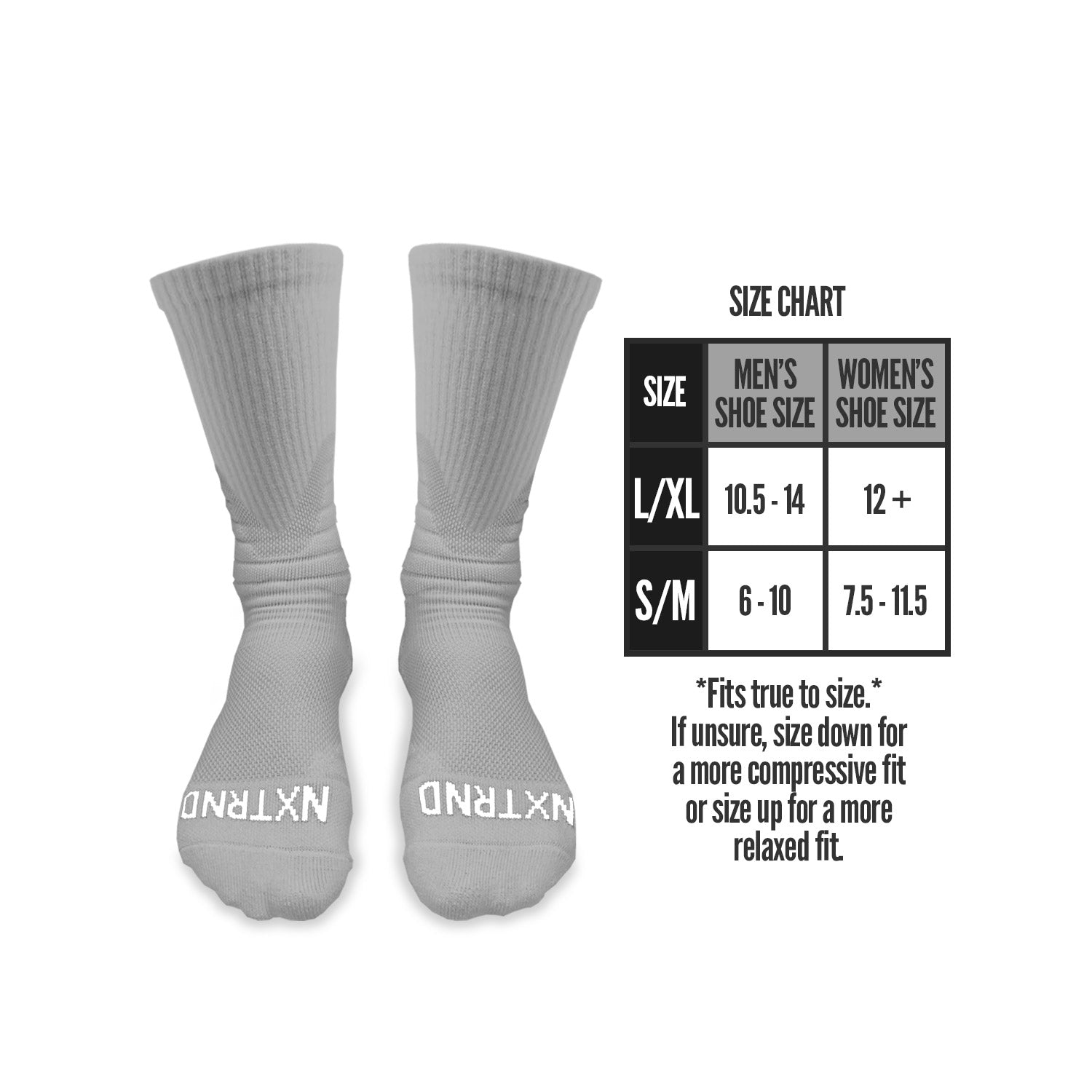 NXTRND Crew Mid Cut Padded Socks Grey Size Chart