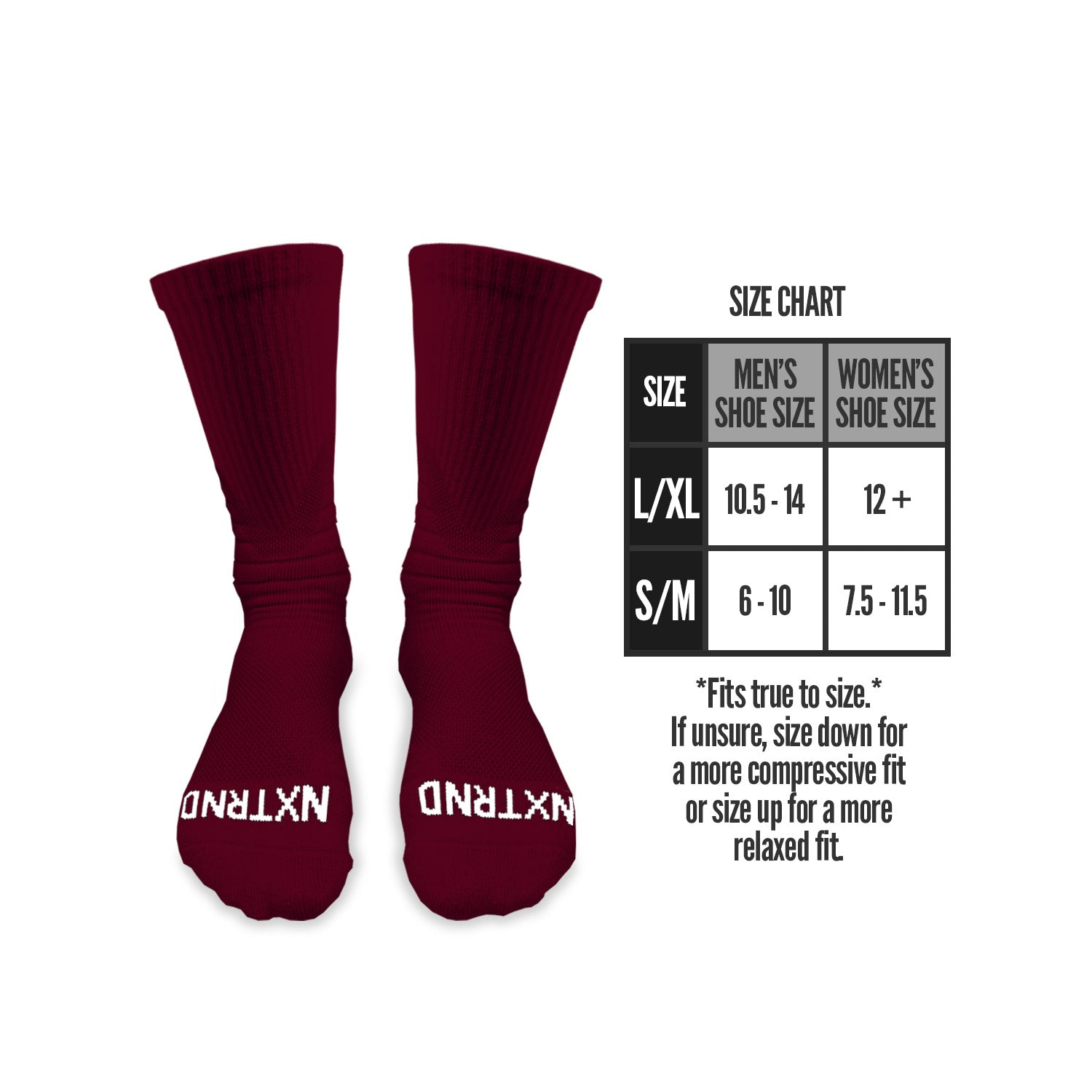 NXTRND Crew Mid Cut Padded Socks Maroon Size Chart