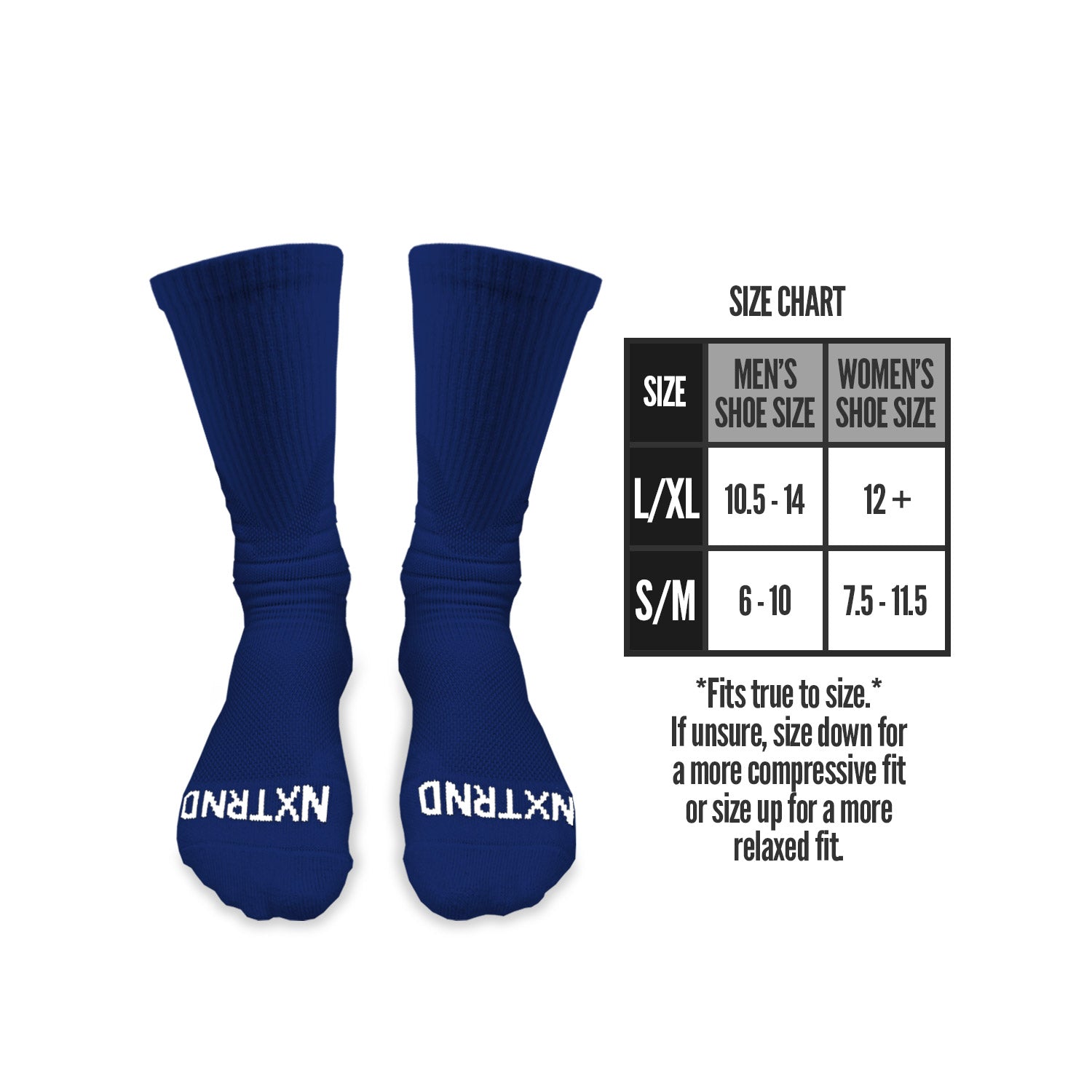 NXTRND Crew Mid Cut Padded Socks Navy Blue Size Chart