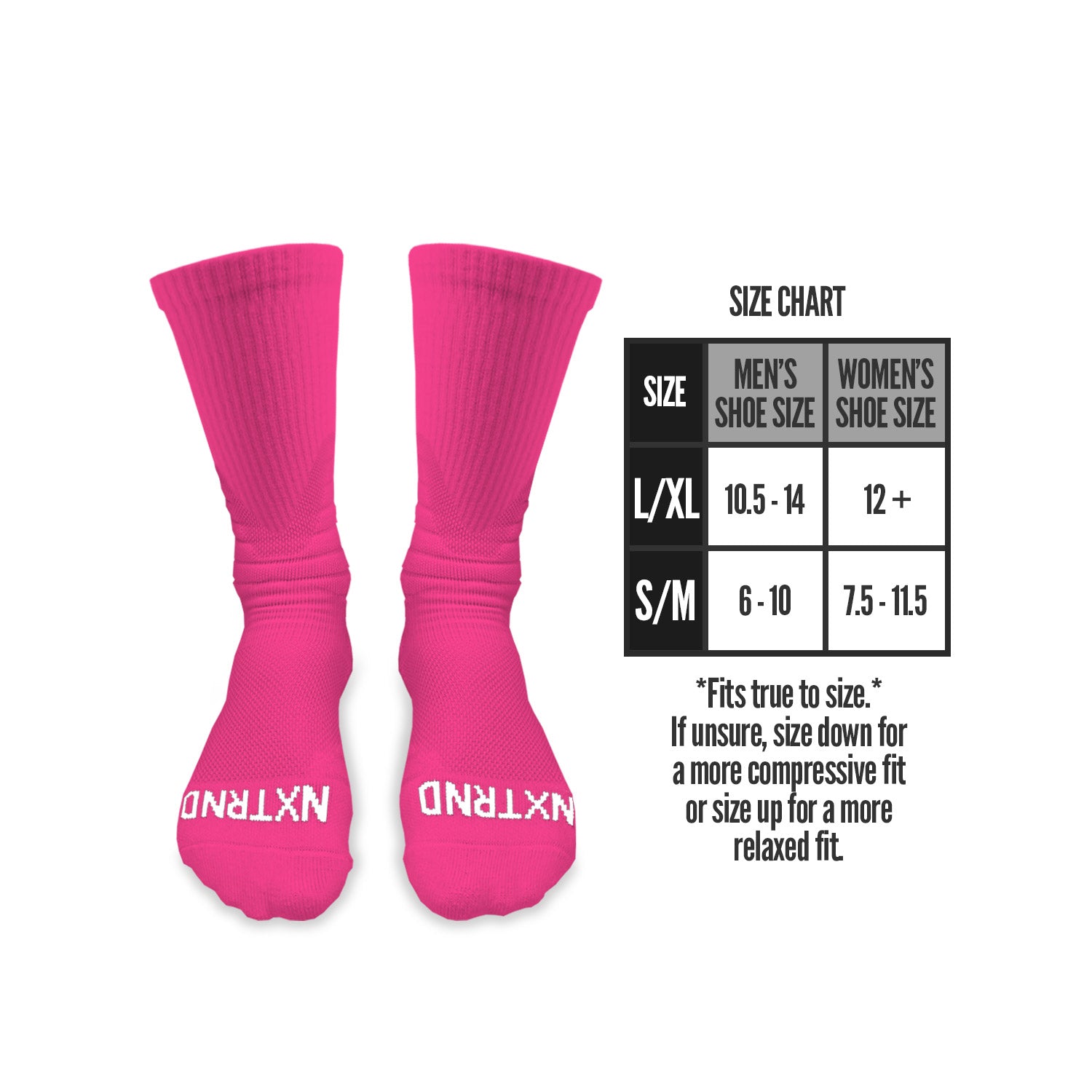 NXTRND Crew Mid Cut Padded Socks Pink Size Chart