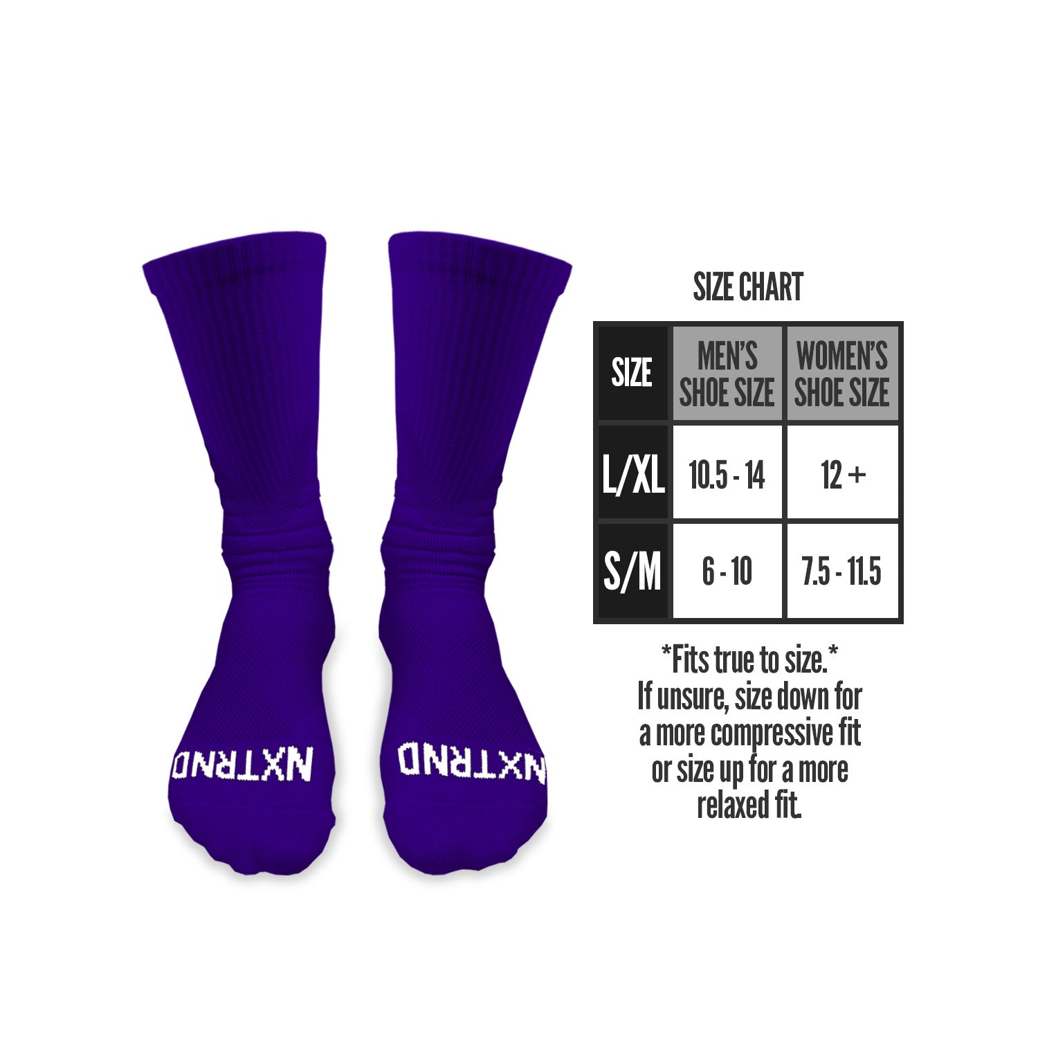 NXTRND Crew Mid Cut Padded Socks Purple Size Chart