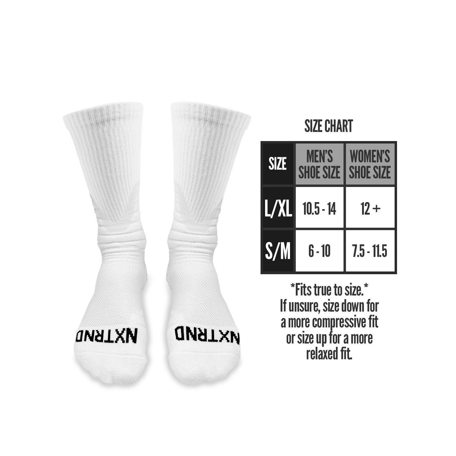 NXTRND Crew Mid Cut Padded Socks White Size Chart