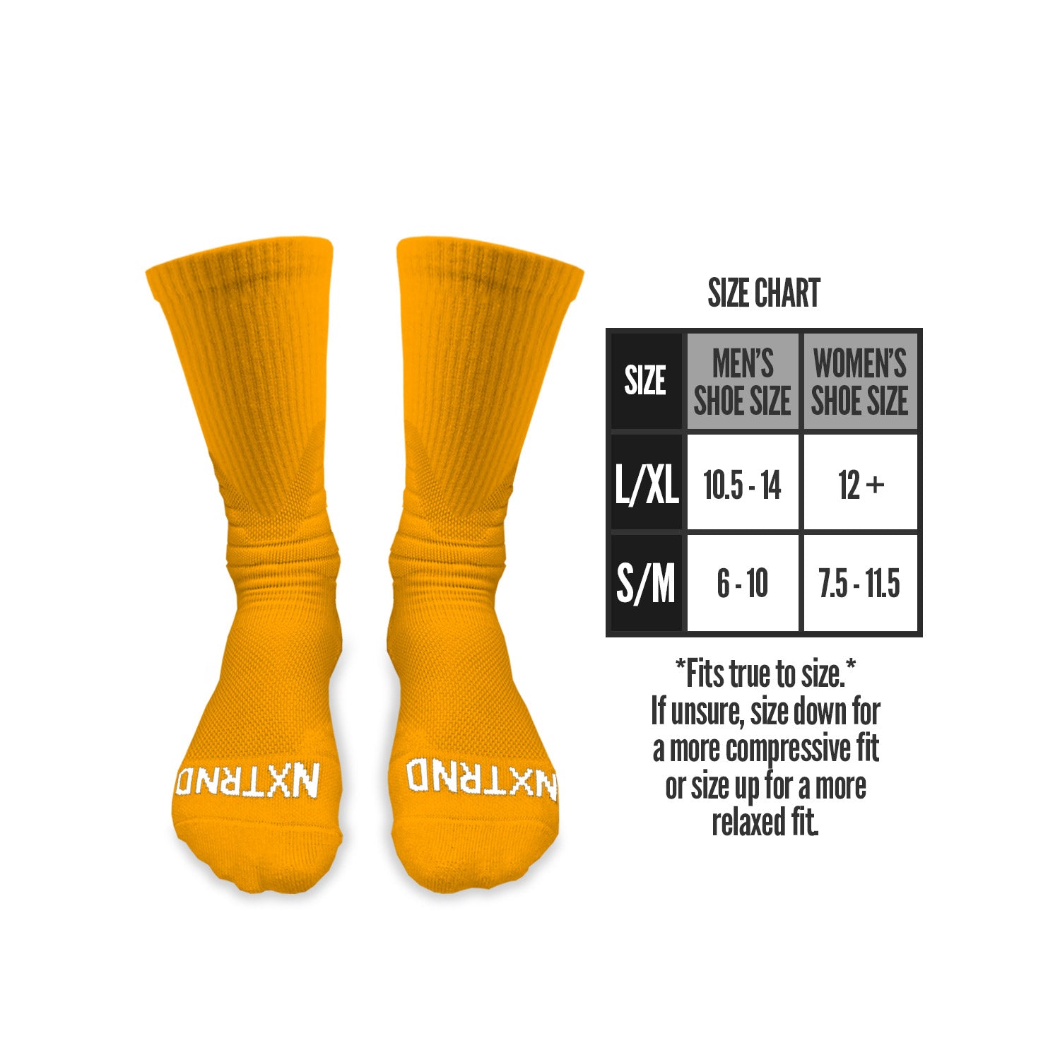 NXTRND Crew Mid Cut Padded Socks Yellow Size Chart