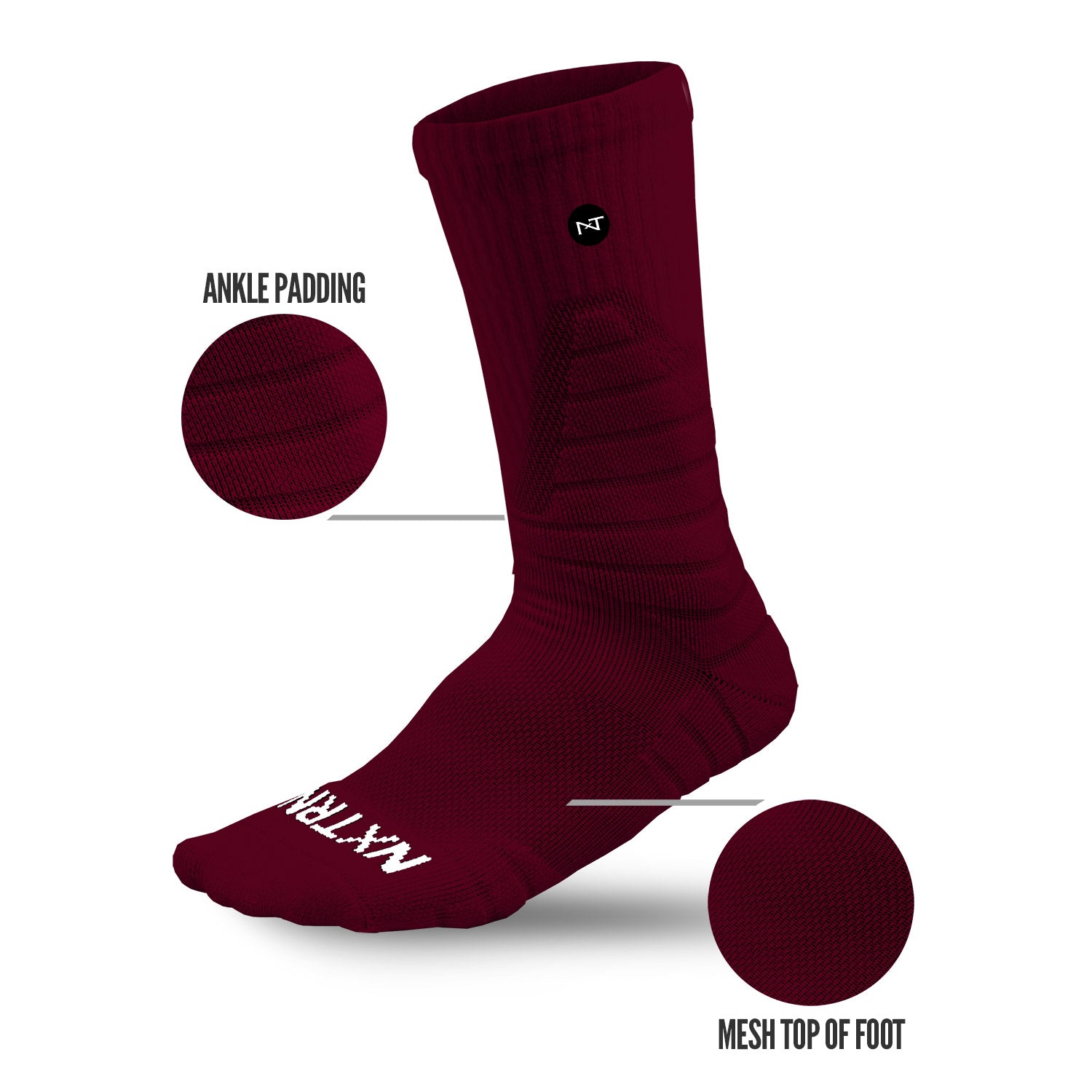 NXTRND Crew Mid Cut Padded Socks Maroon Specs