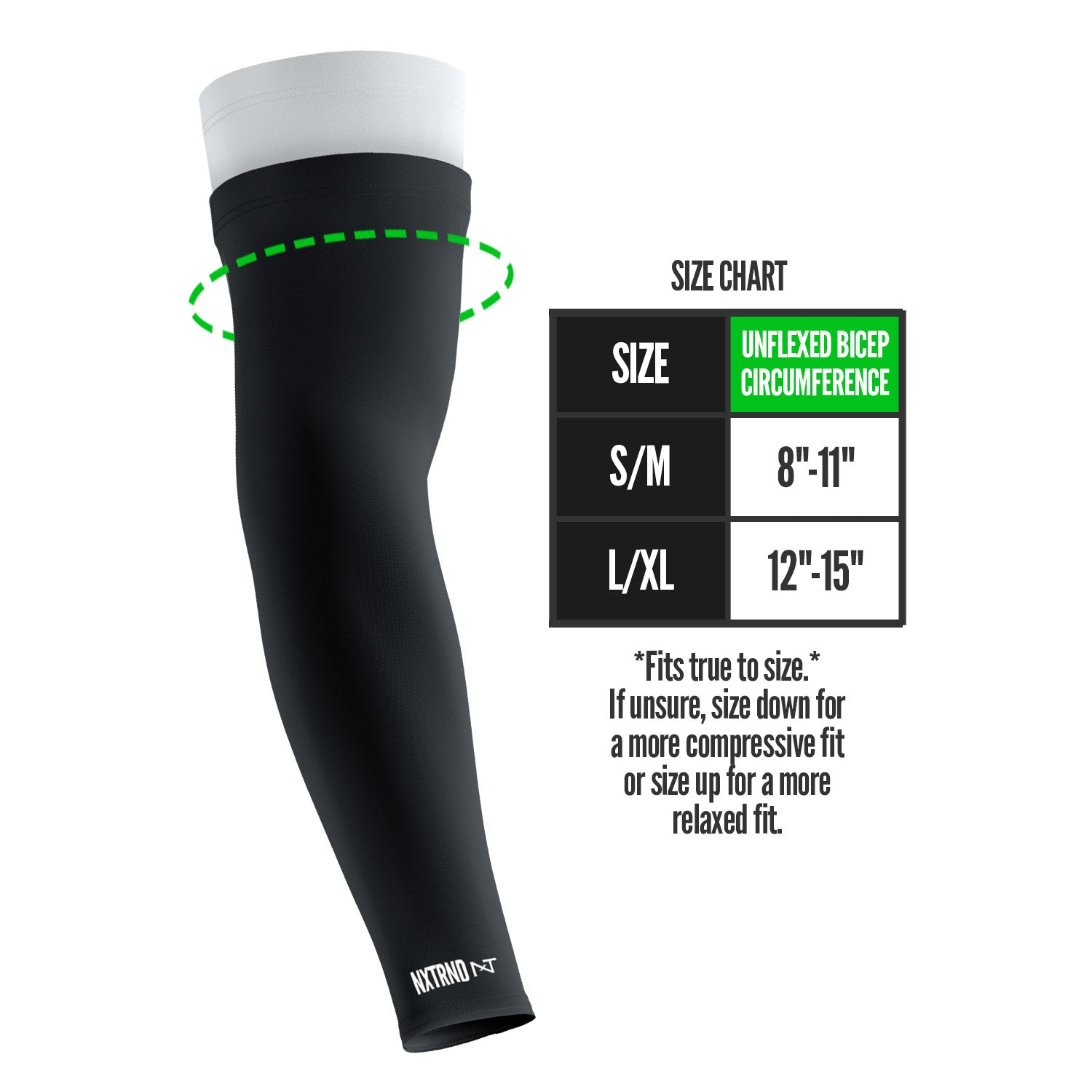 NXTRND Double Compression Arm Sleeves Black Size Chart