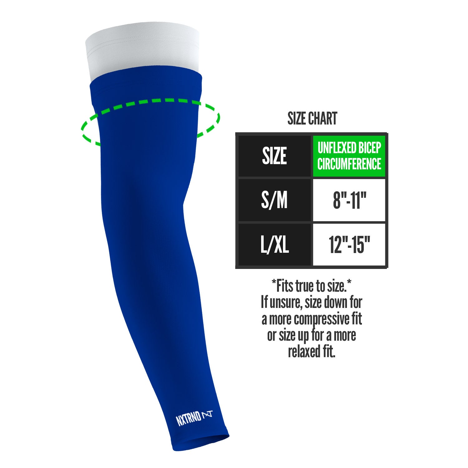 NXTRND Double Compression Arm Sleeves Blue Size Chart