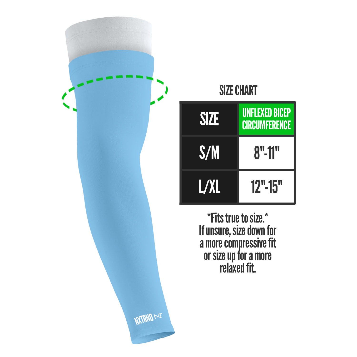 NXTRND Double Layer Compression Arm Sleeve Size Chart