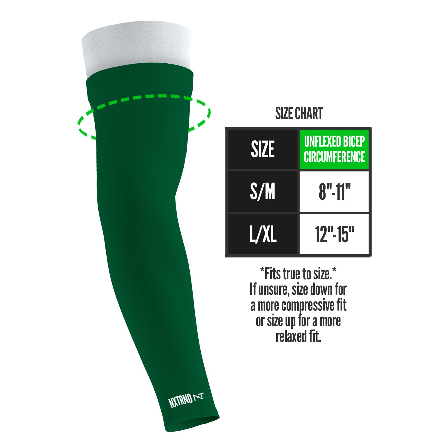 NXTRND Double Layer Compression Arm Sleeve Size Chart