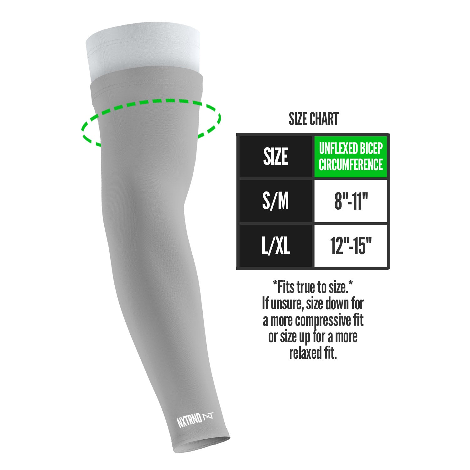 NXTRND Double Layer Compression Arm Sleeve Grey Size Chart