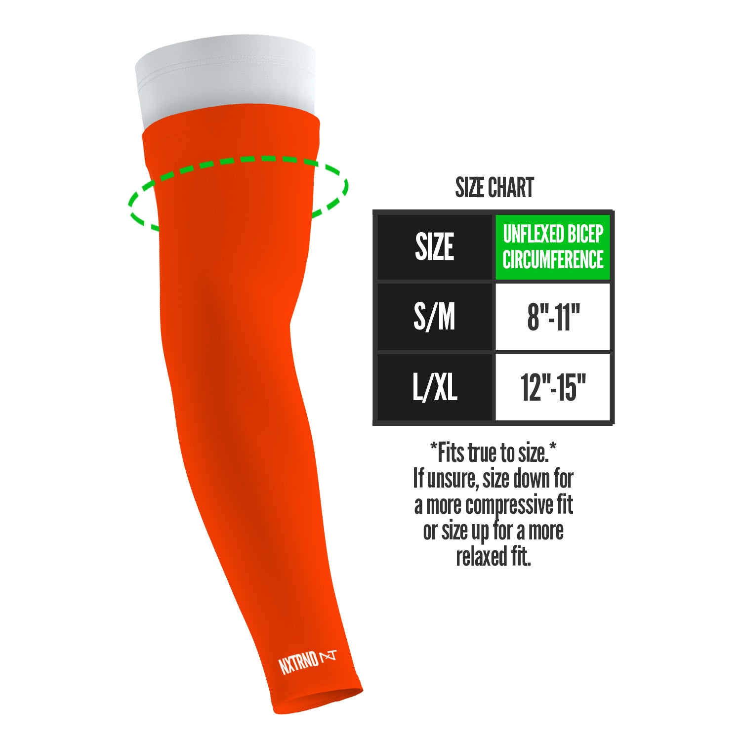 NXTRND Double Layer Compression Arm Sleeve Orange Size Chart