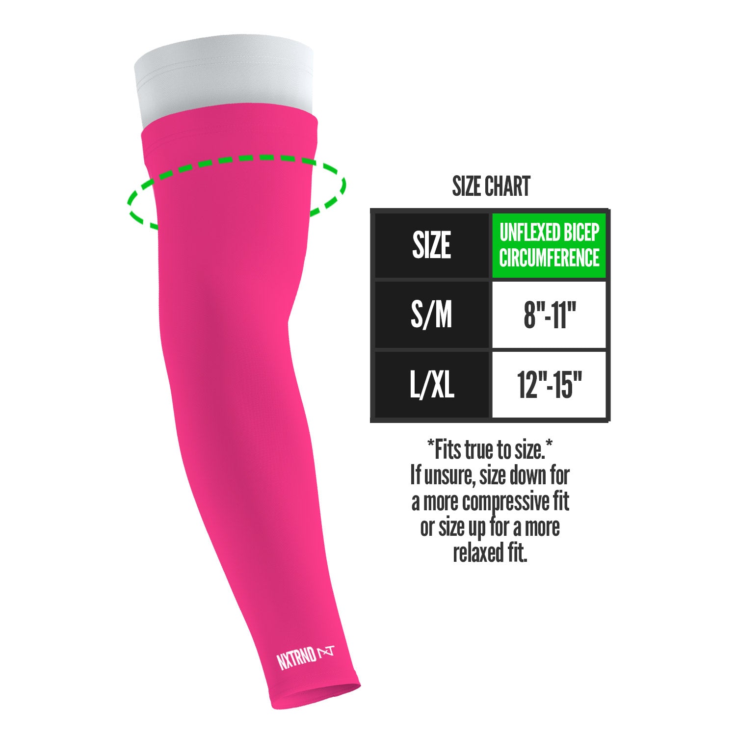 NXTRND Double Layer Compression Arm Sleeve Pink Size Chart