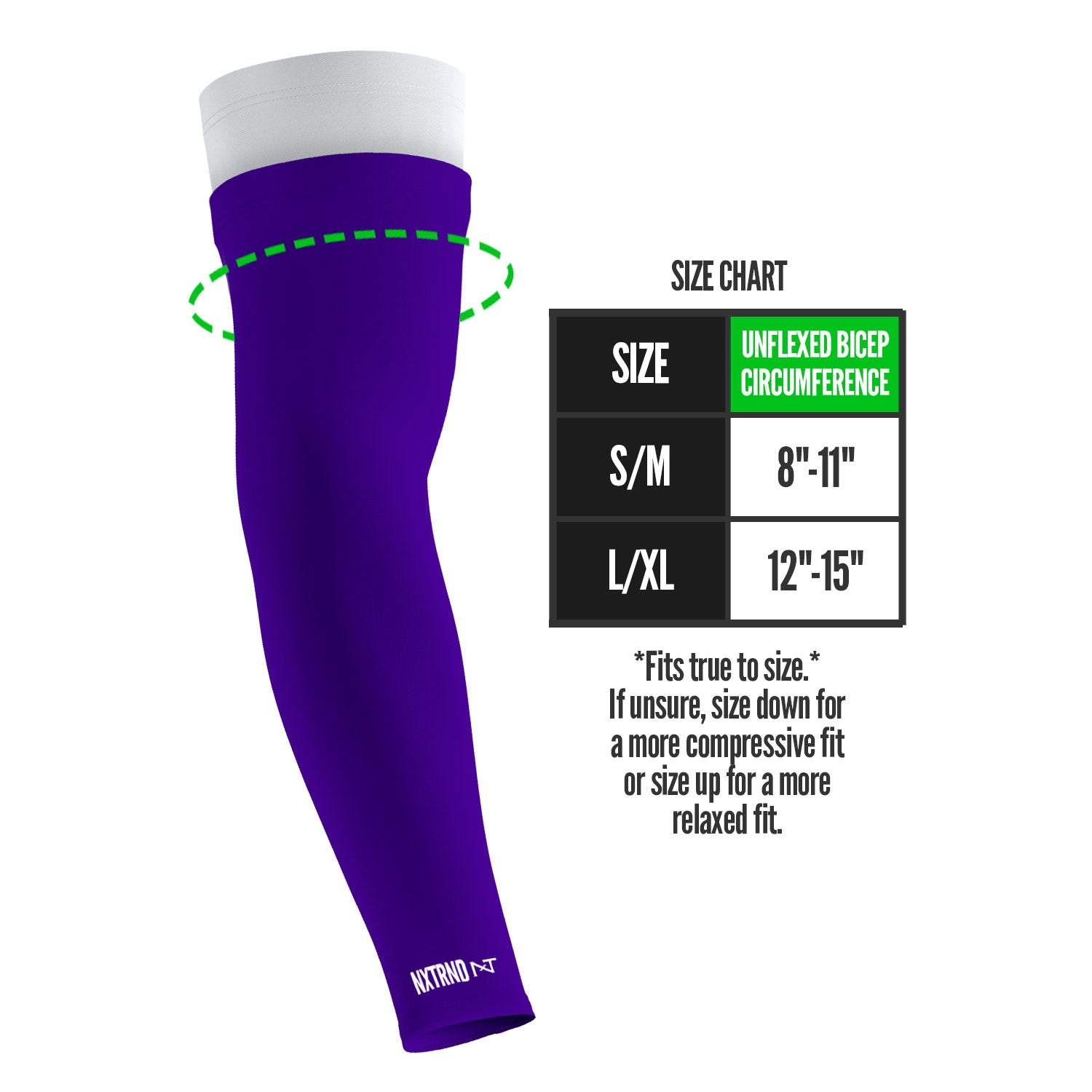 NXTRND Double Layer Compression Arm Sleeve Purple Size Chart