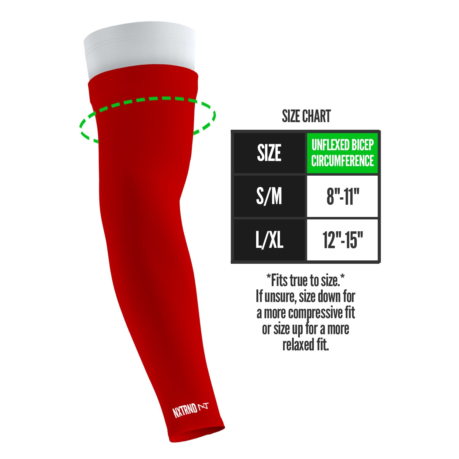 NXTRND Double Compression Arm Sleeves Red Size Chart