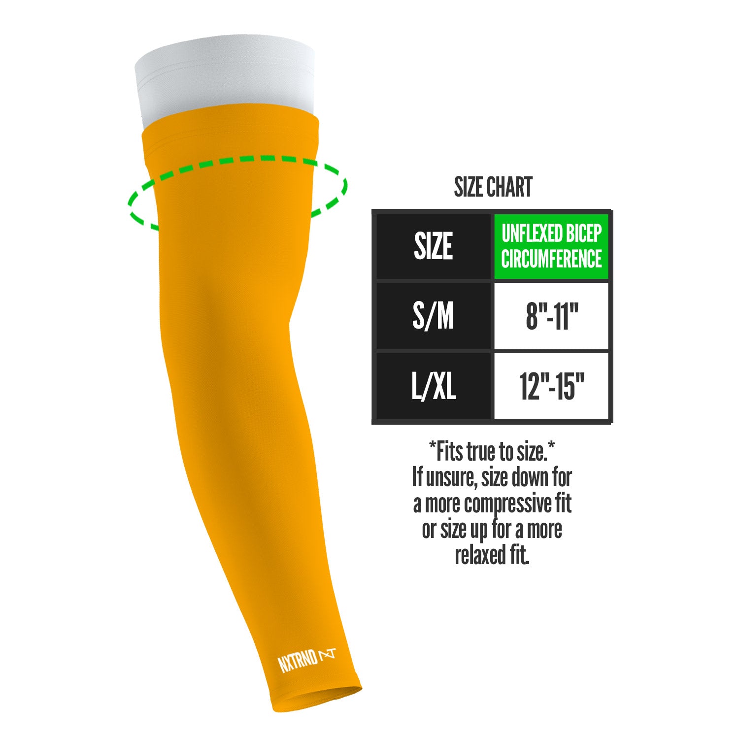 NXTRND Double Layer Compression Arm Sleeve Yellow Size Chart