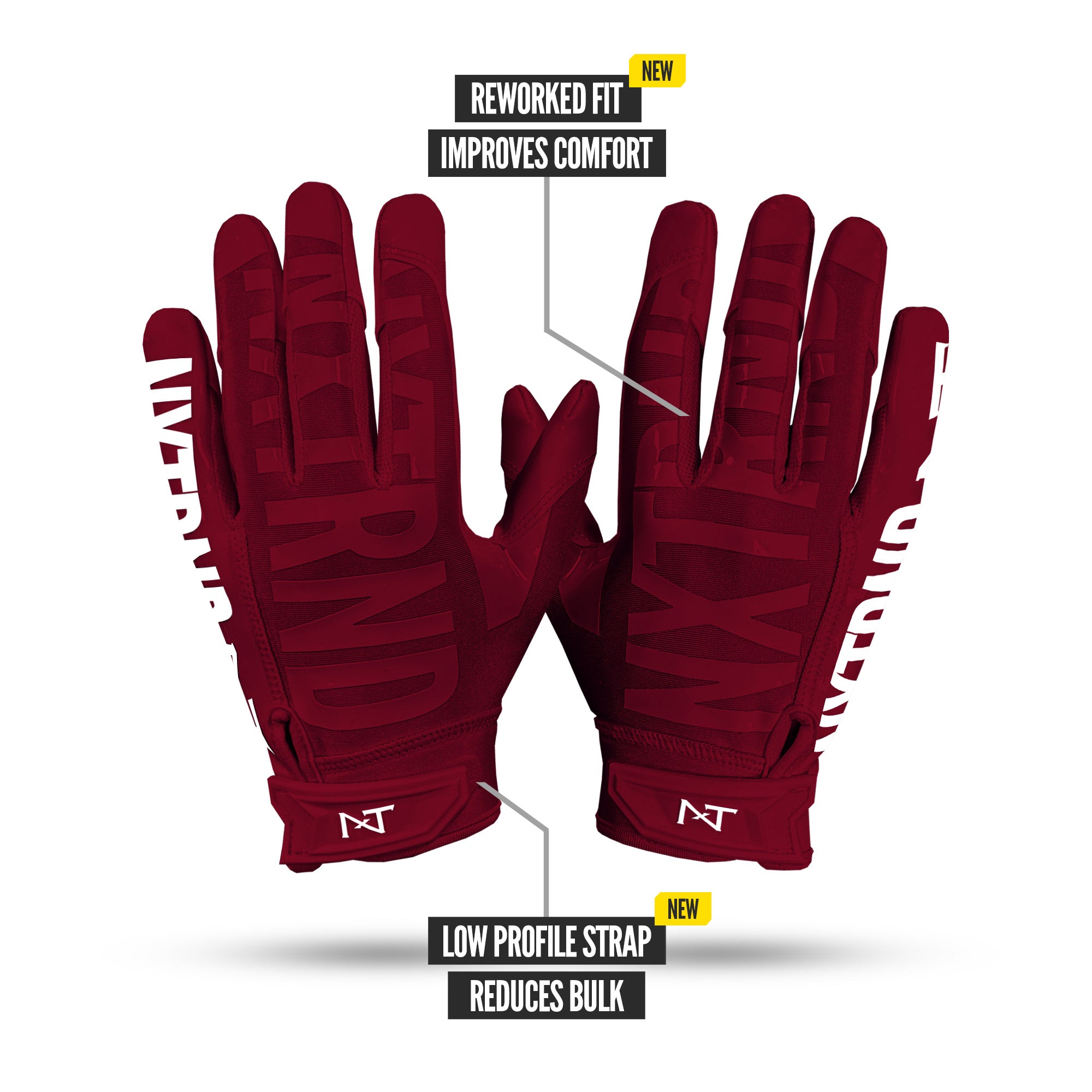 NXTRND G1 Pro Football Gloves Maroon Specs Back of Hand