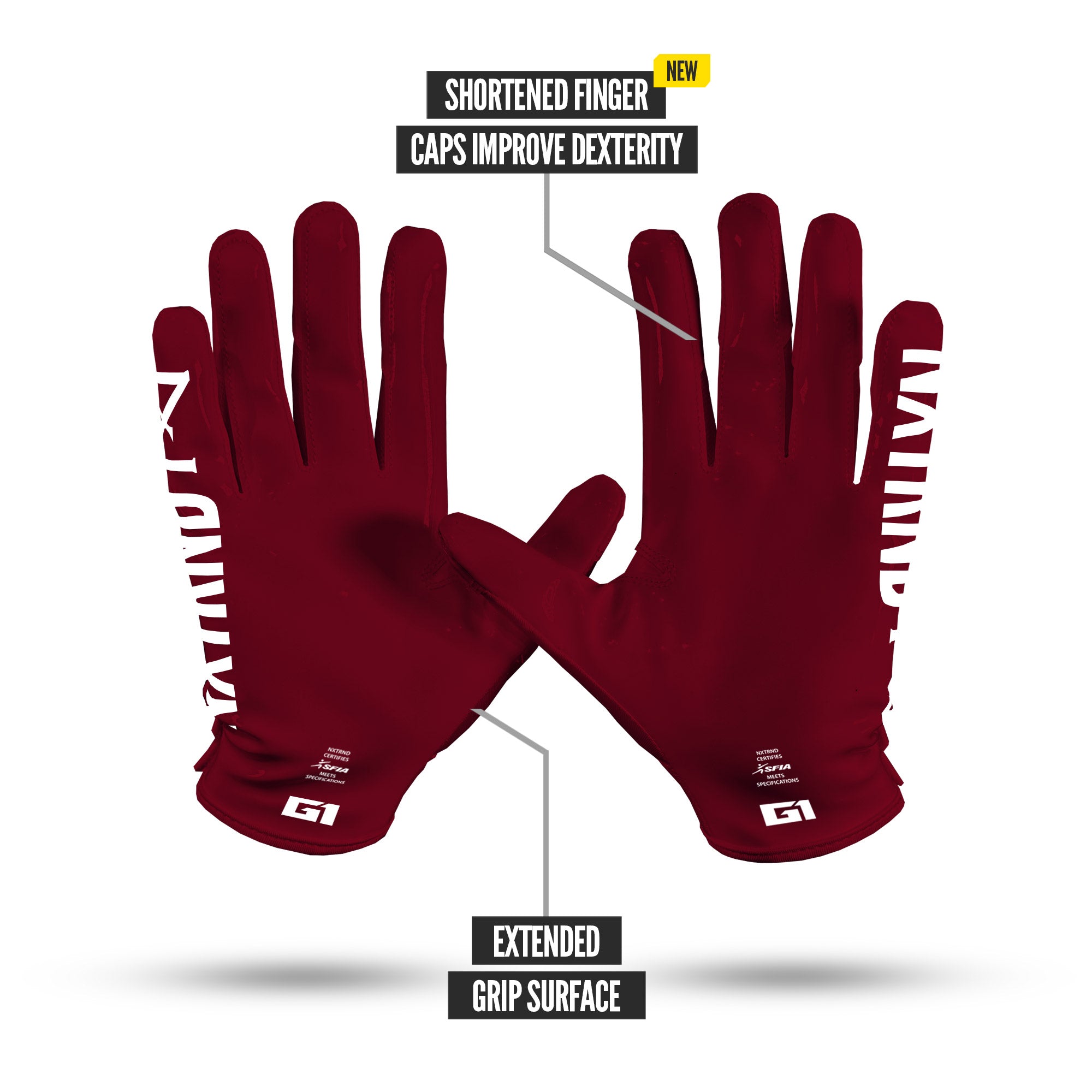 NXTRND G1 Pro Football Gloves Maroon Specs Palm