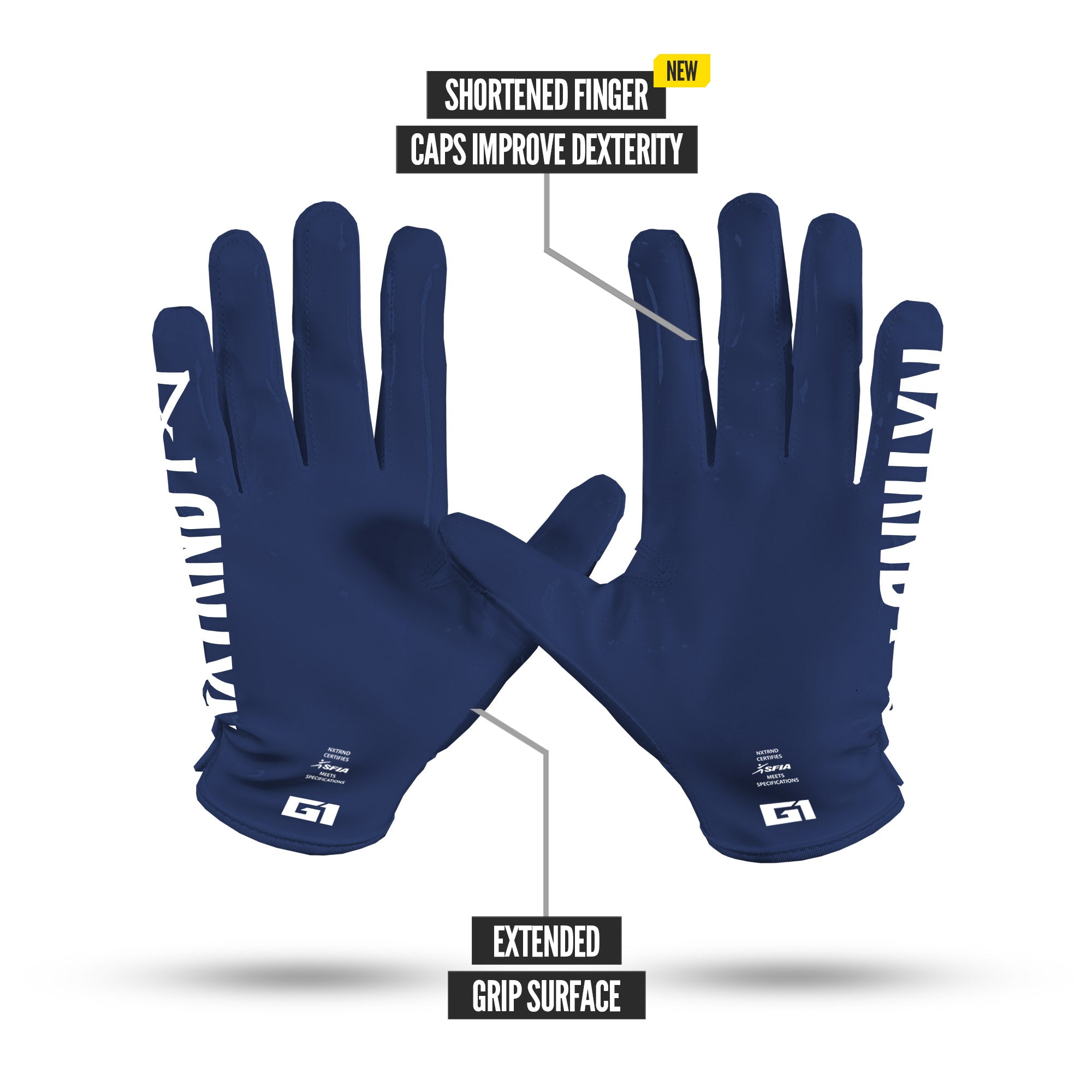 NXTRND G1 Pro Football Gloves Navy Blue Specs Palm