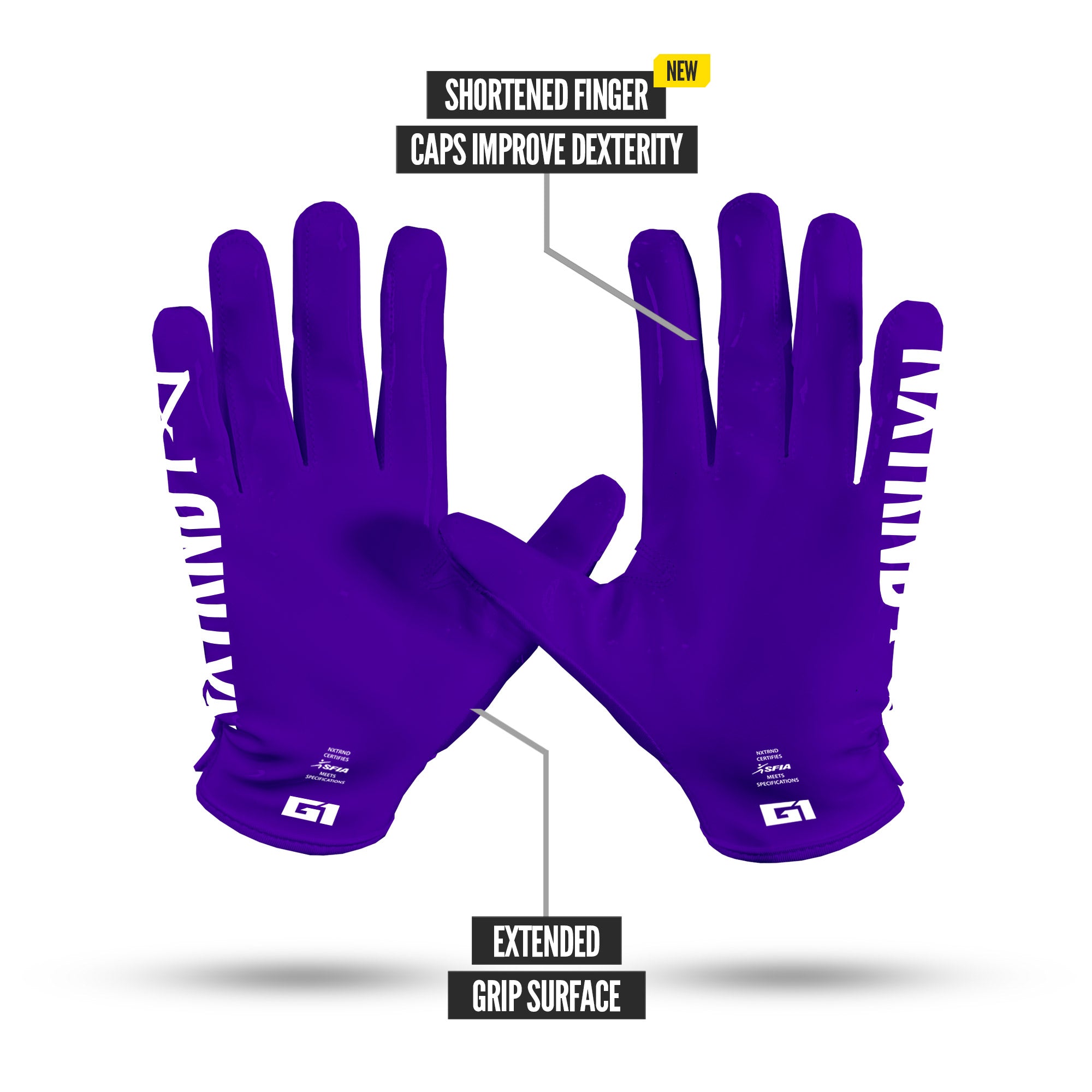NXTRND G1 Pro Football Gloves Purple Specs Palm