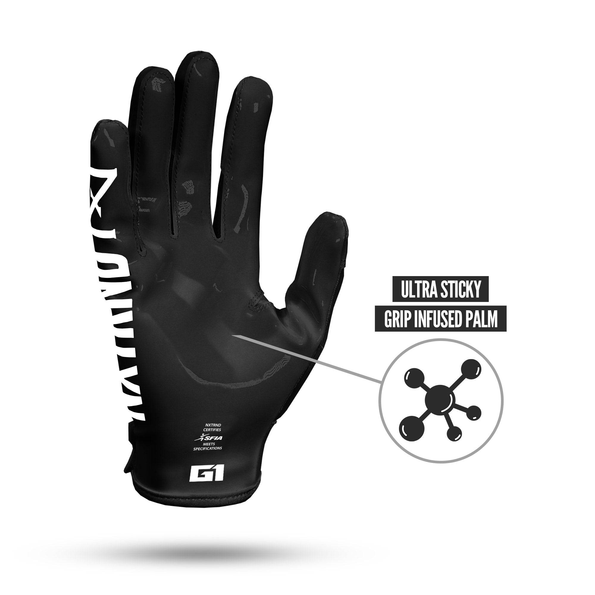 NXTRND G1 Pro Football Gloves Black Ultra Sticky Grip Infused Palm