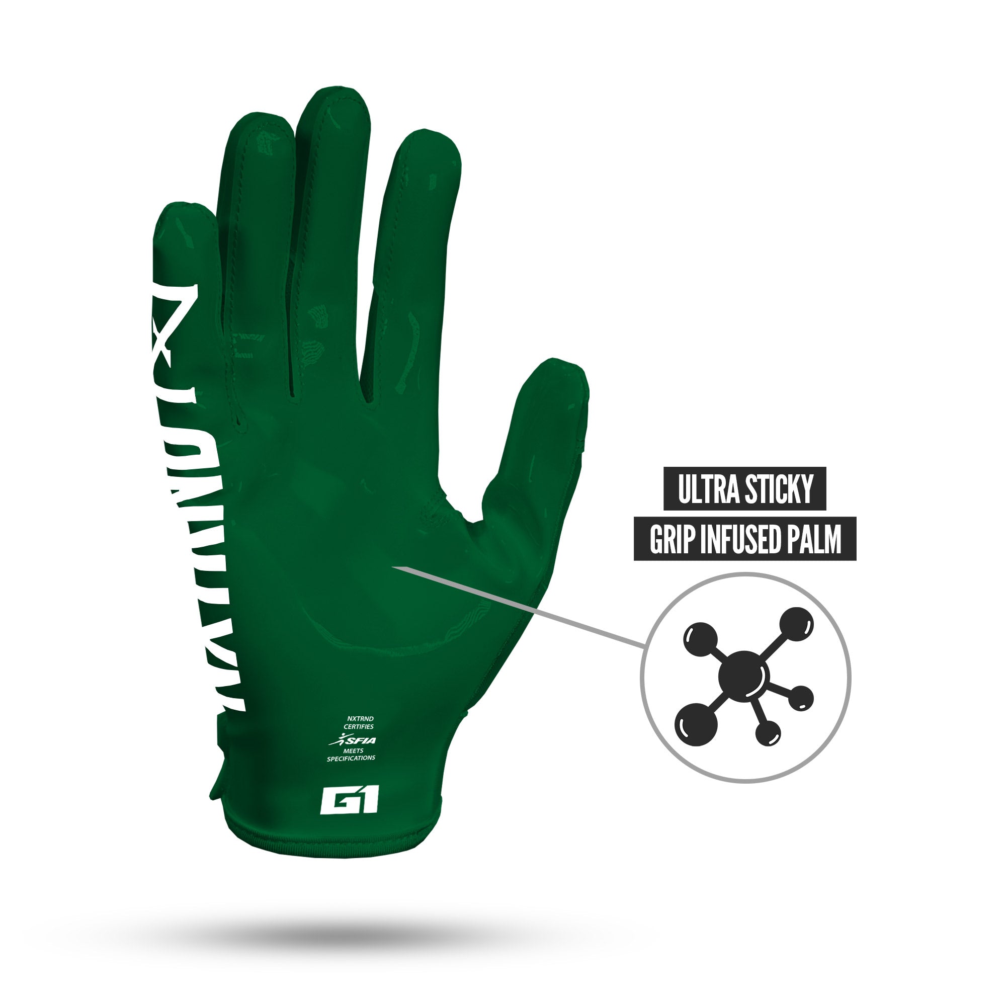 NXTRND G1 Pro Football Gloves Green Ultra Sticky Grip Infused Palm