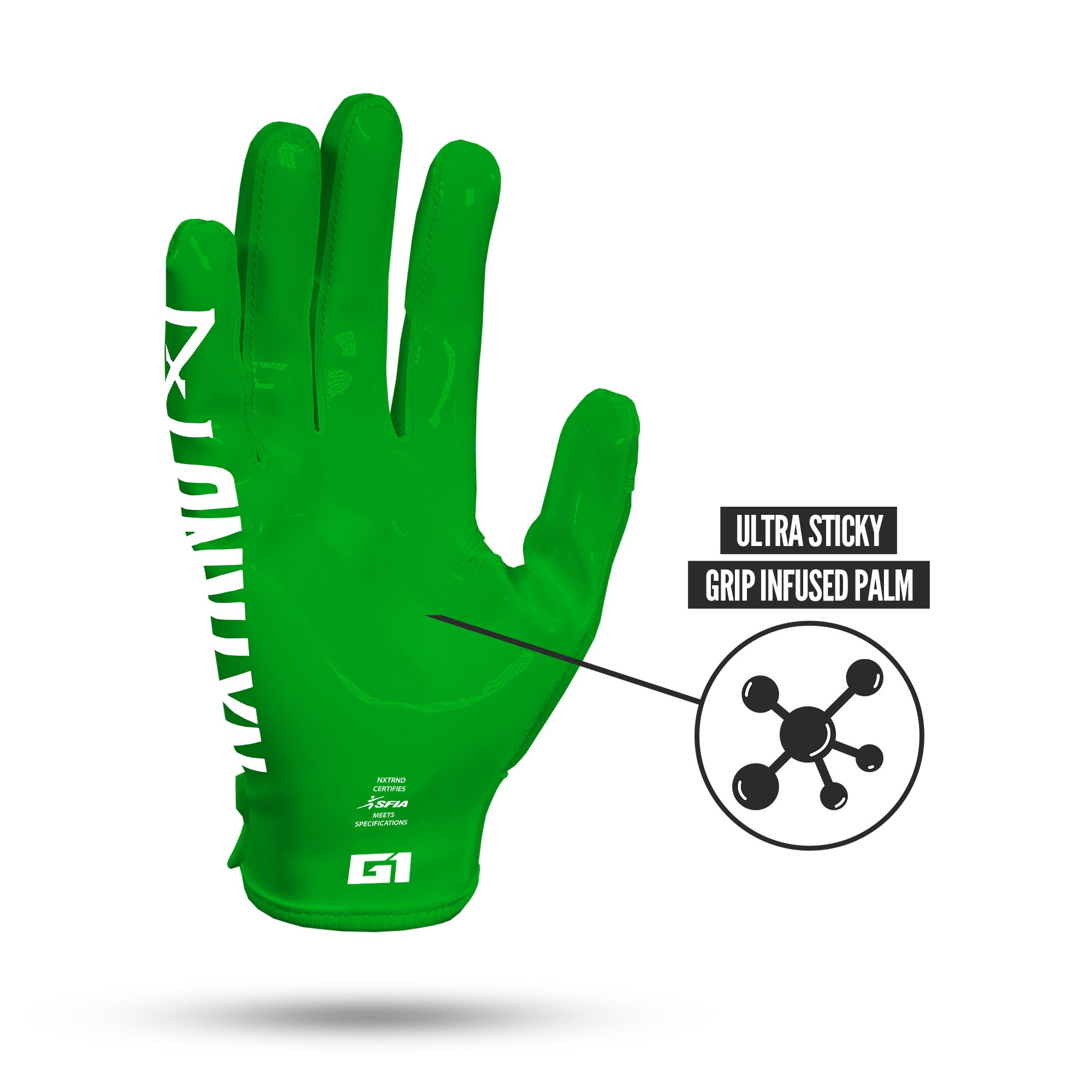 NXTRND G1 Pro Football Gloves Green Ultra Sticky Grip Infused Palm
