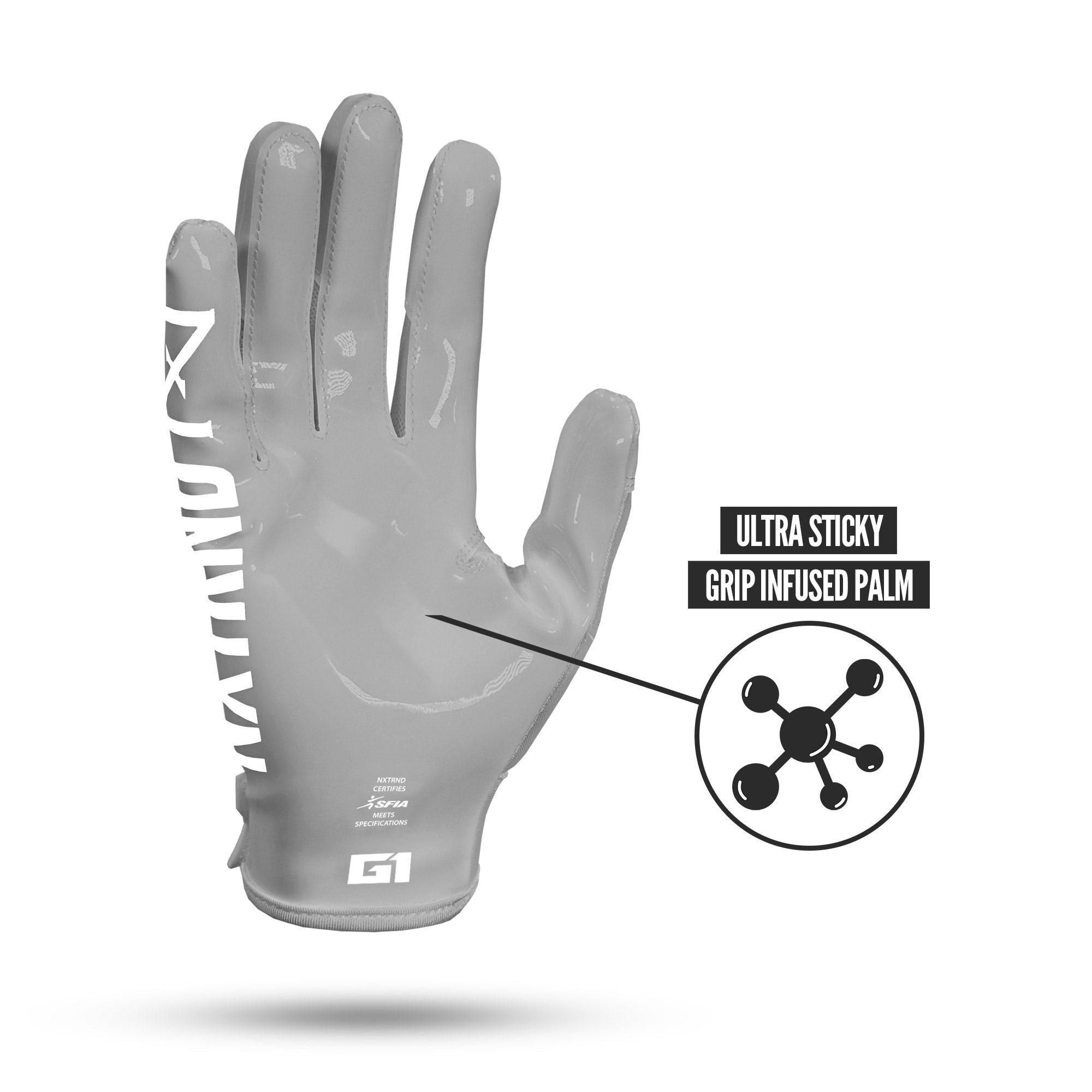 NXTRND G1 Pro Football Gloves Grey Ultra Sticky Grip Infused Palm