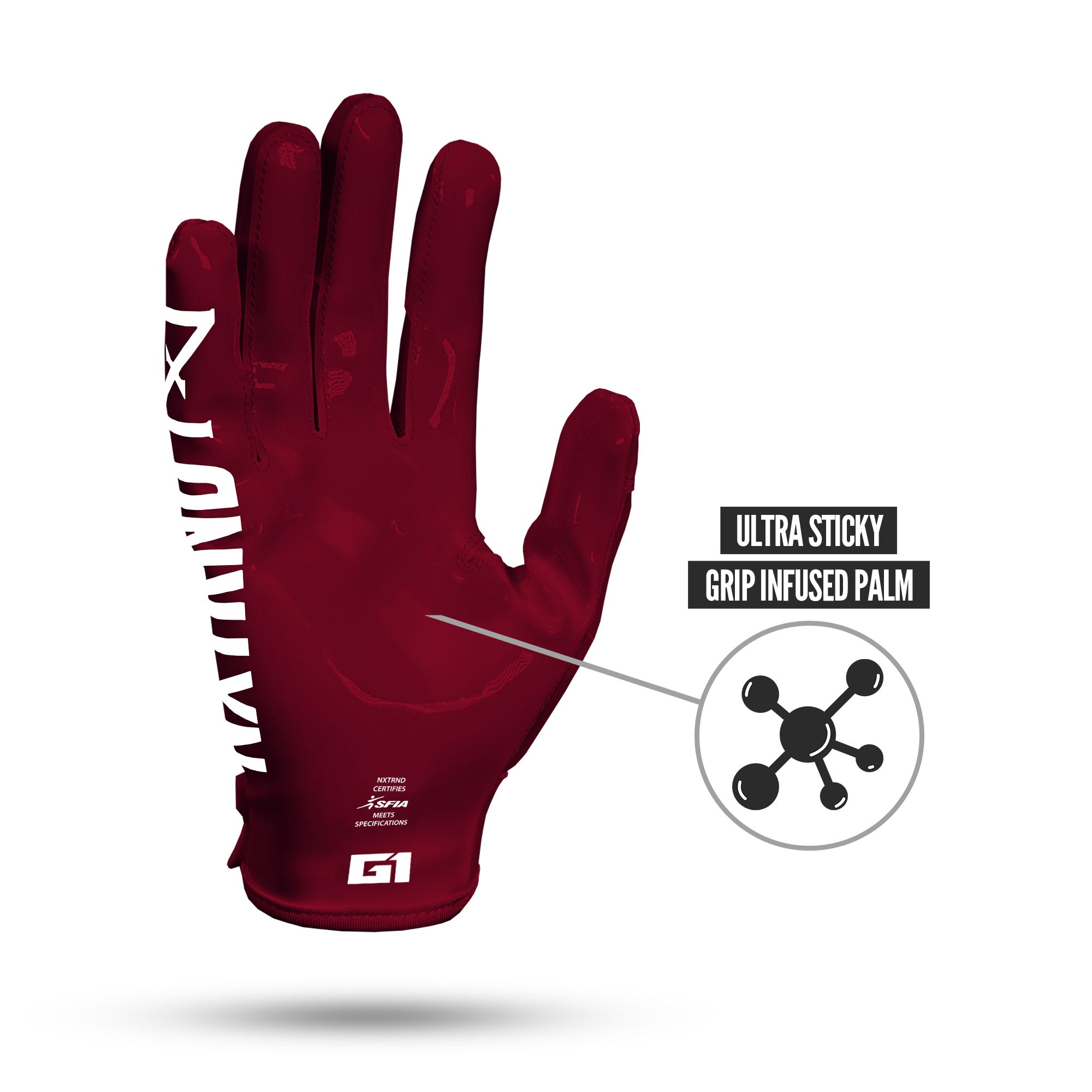 NXTRND G1 Pro Football Gloves Maroon Ultra Sticky Grip Infused Palm