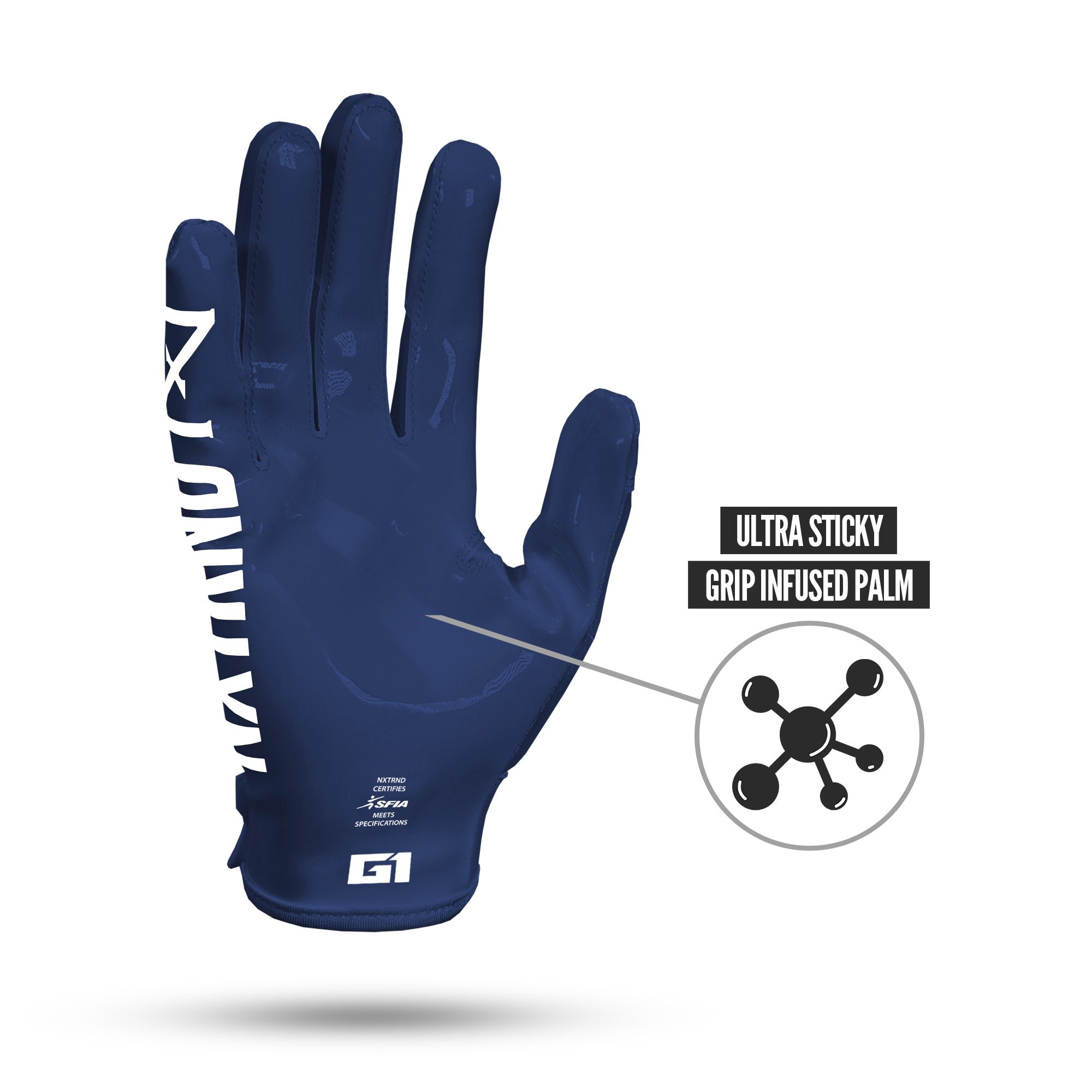 NXTRND G1 Pro Football Gloves Navy Blue Ultra Sticky Grip Infused Palm
