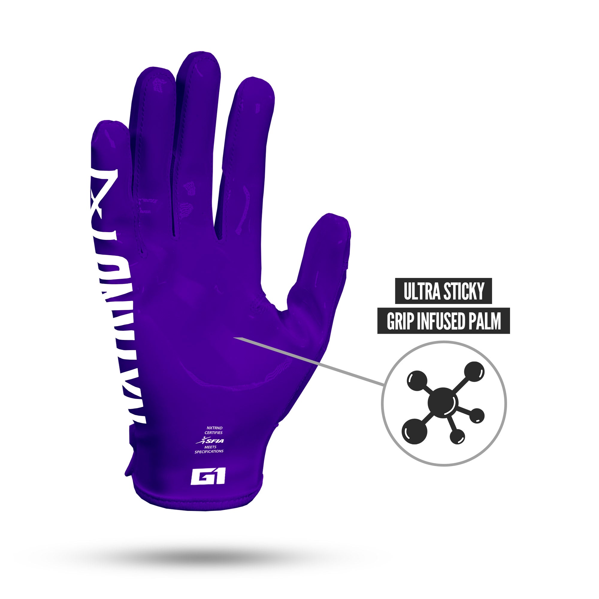 NXTRND G1 Pro Football Gloves Purple Ultra Sticky Grip Infused Palm