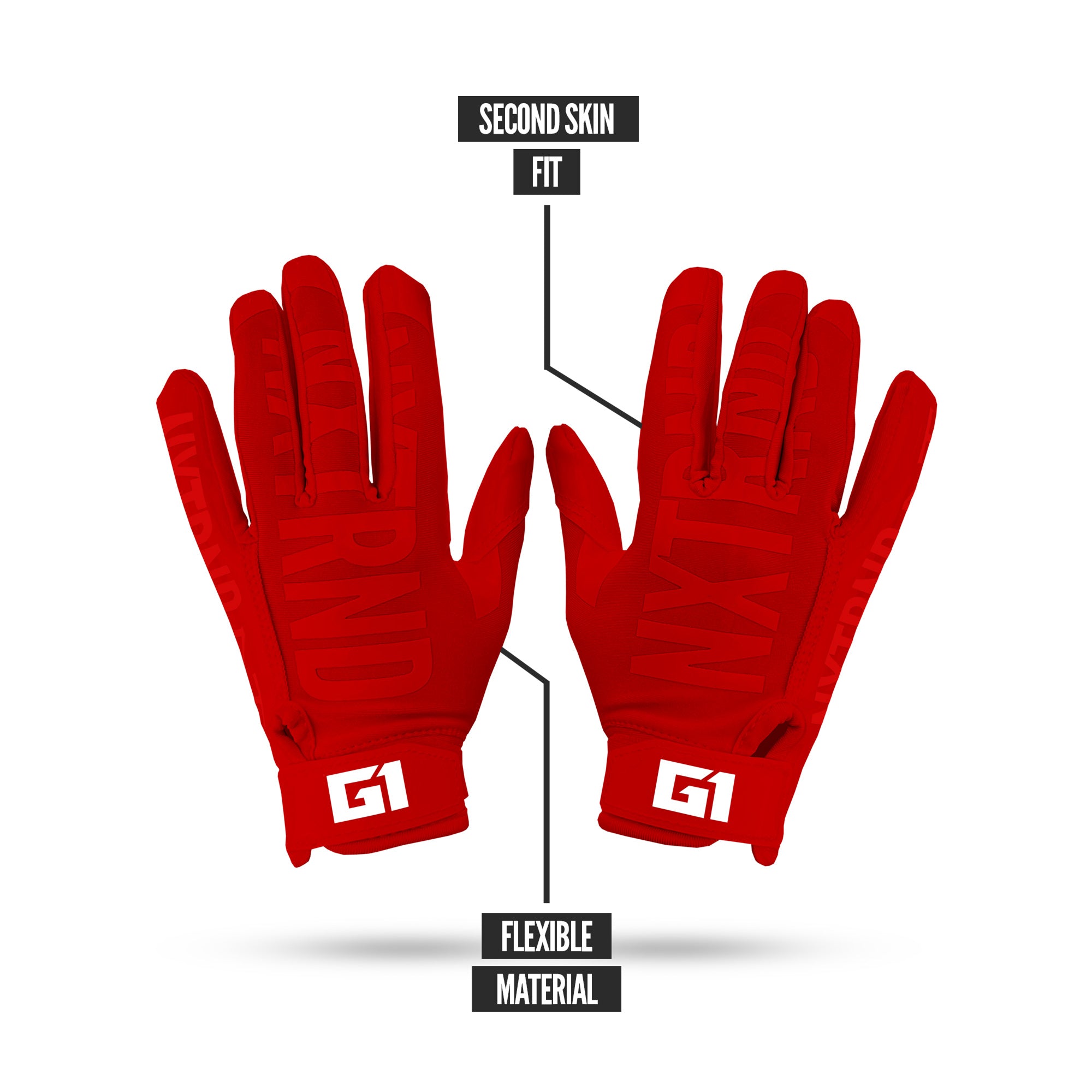 NXTRND G1® Youth Skeleton Football Gloves Red & White