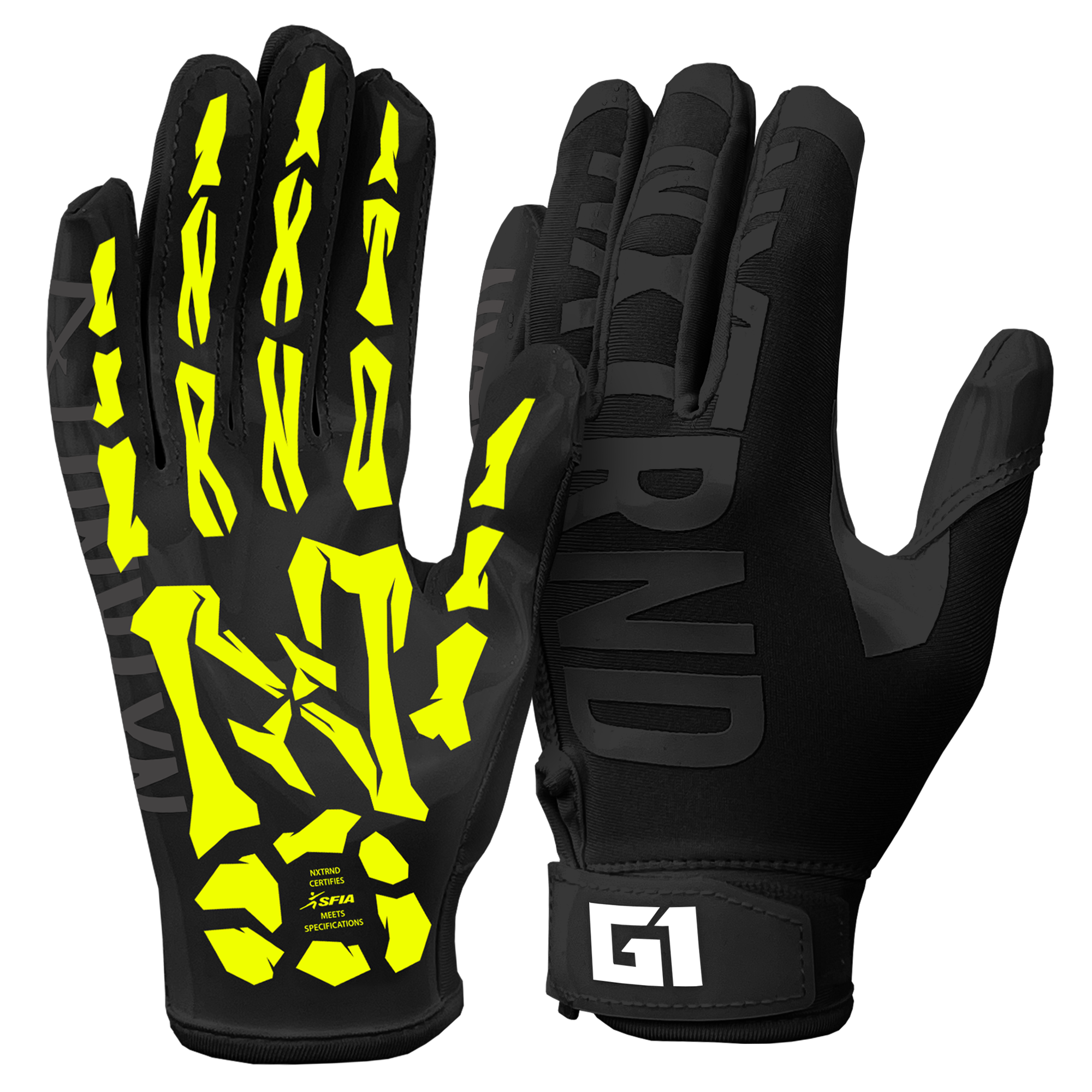 NXTRND G1® Youth Skeleton Football Gloves Black & Yellow