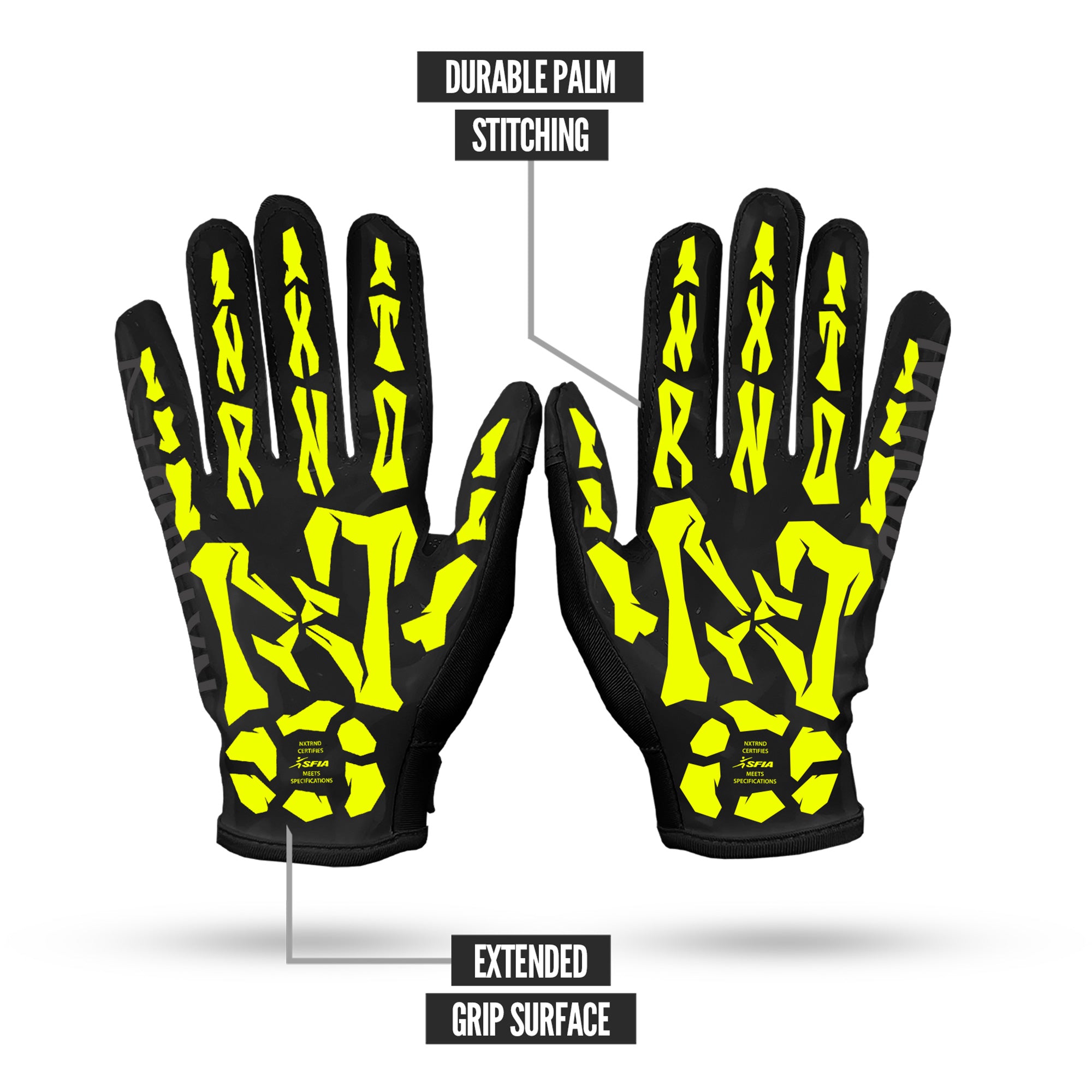 NXTRND G1® Youth Skeleton Football Gloves Black & Yellow