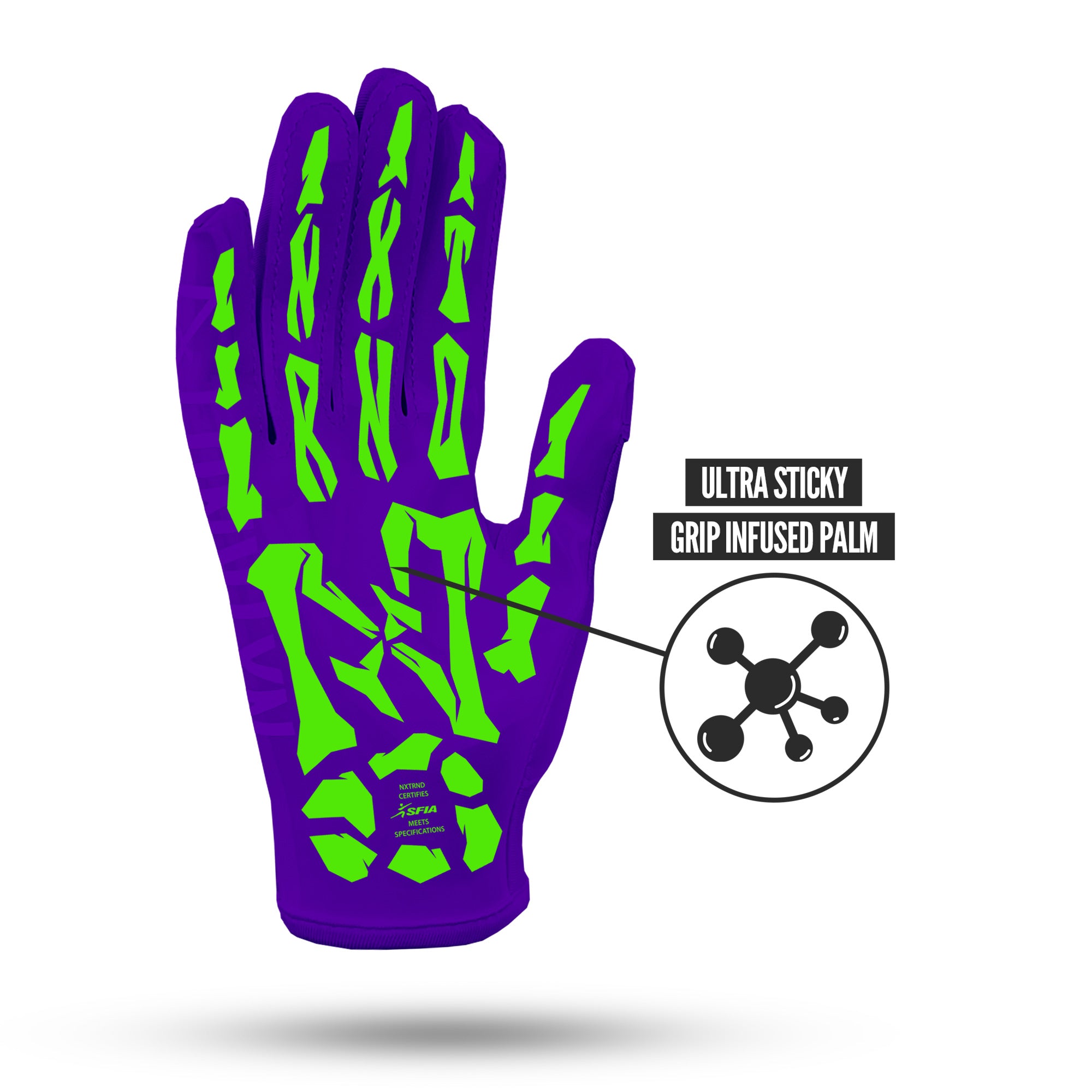 NXTRND G1® Youth Skeleton Football Gloves Purple & Green