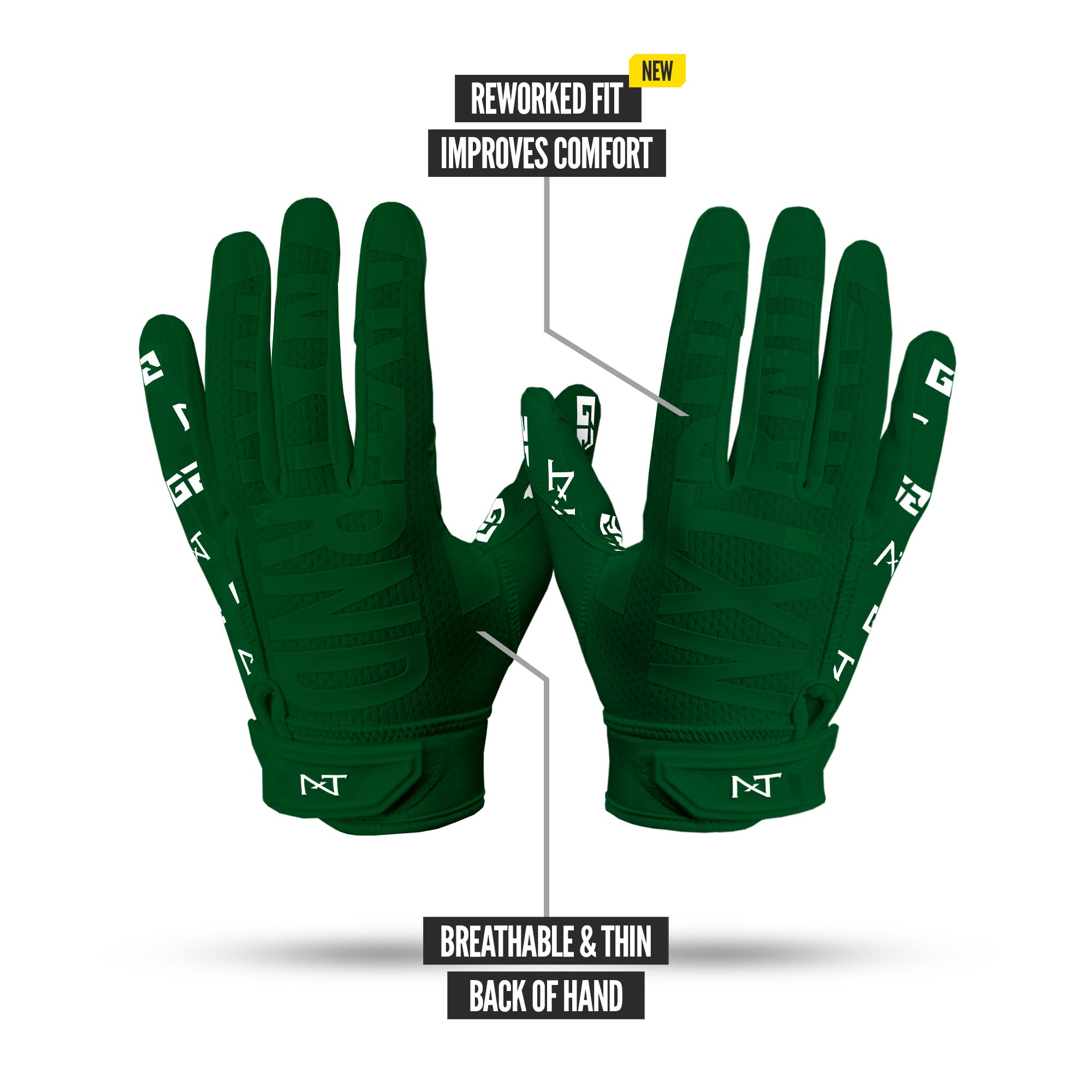 NXTRND G2 Pro Football Gloves Dark Green Specs Back of Hand