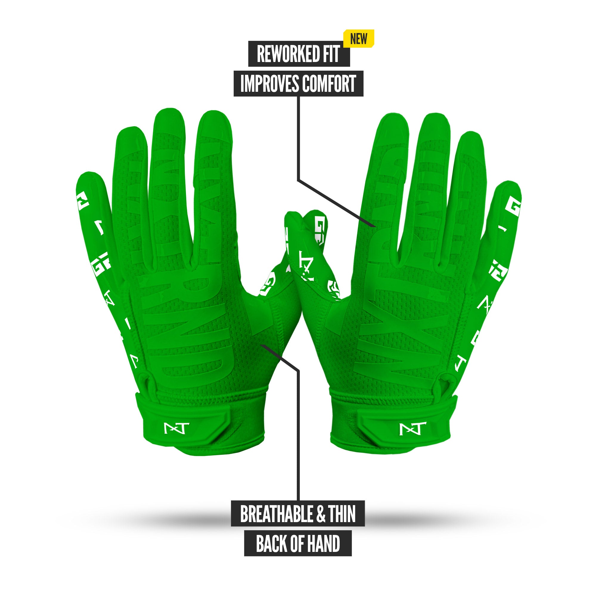 NXTRND G2 Pro Football Gloves Green Specs Back of Hand