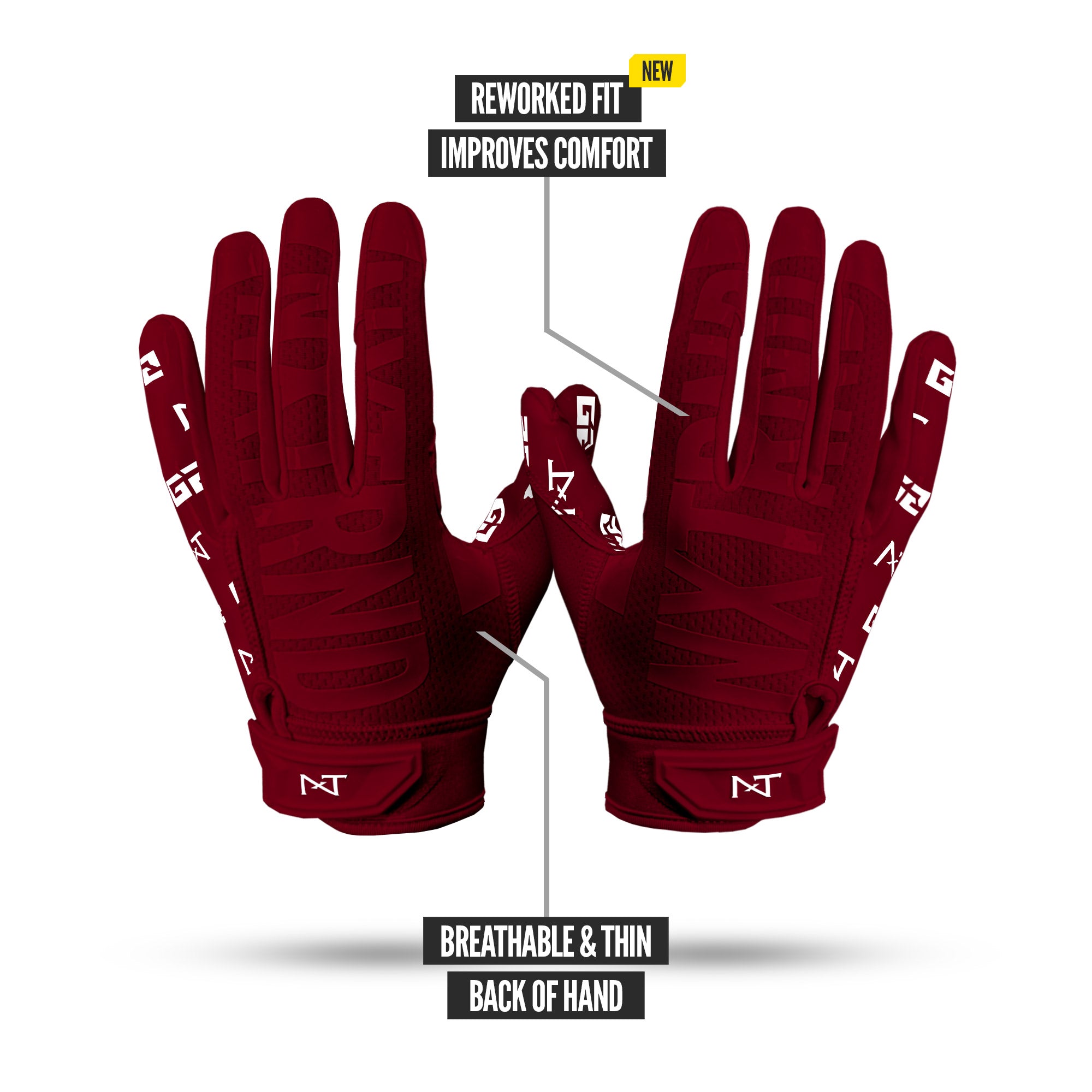 NXTRND G2 Pro Football Gloves Maroon Specs Back of Hand