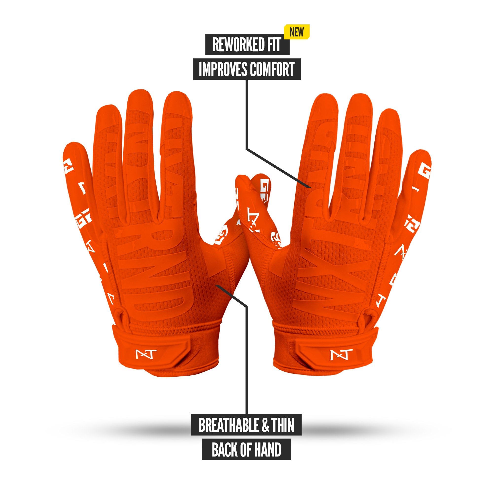 NXTRND G2 Pro Football Gloves Orange Specs Back of Hand