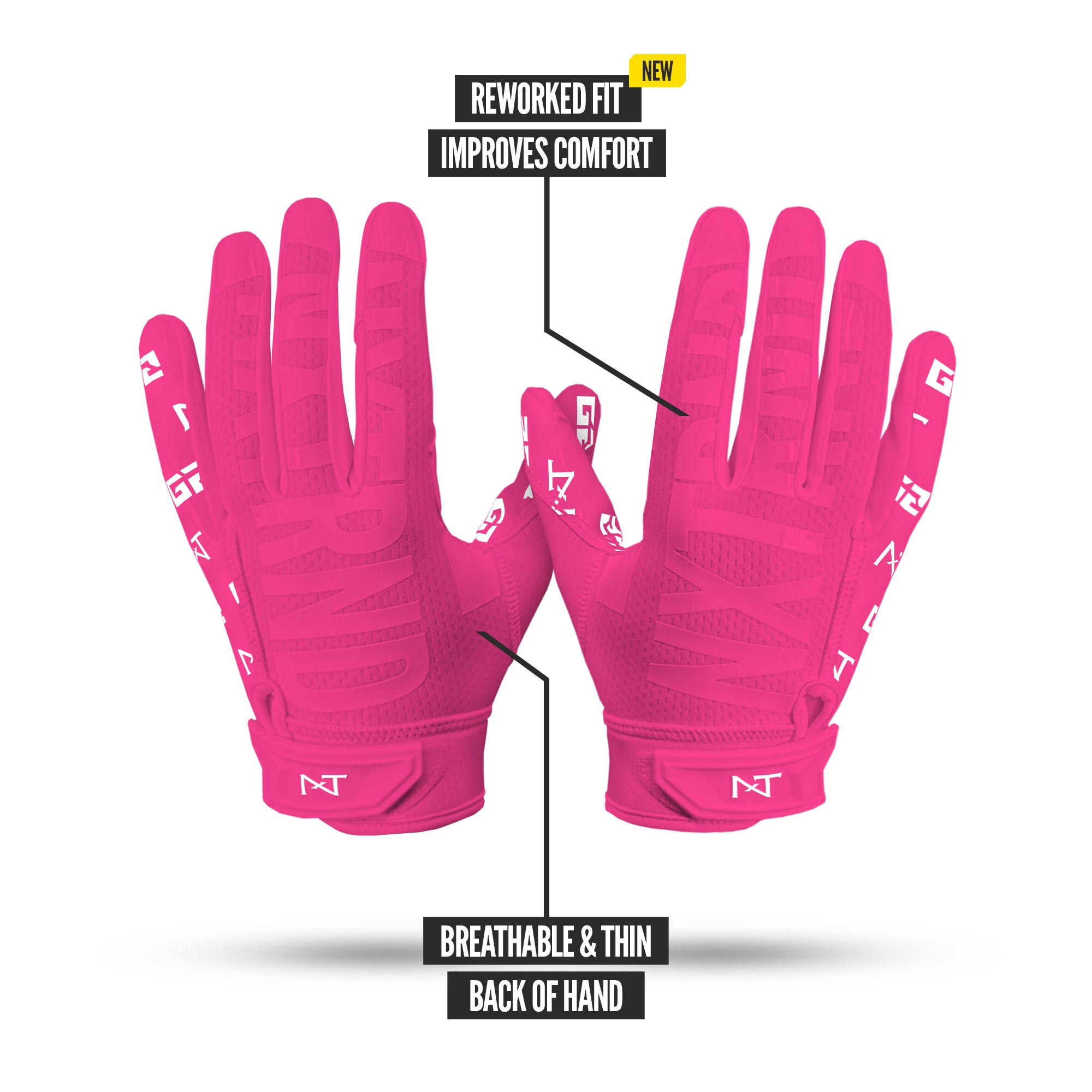 NXTRND G2 Pro Football Gloves Pink Specs Back of Hand