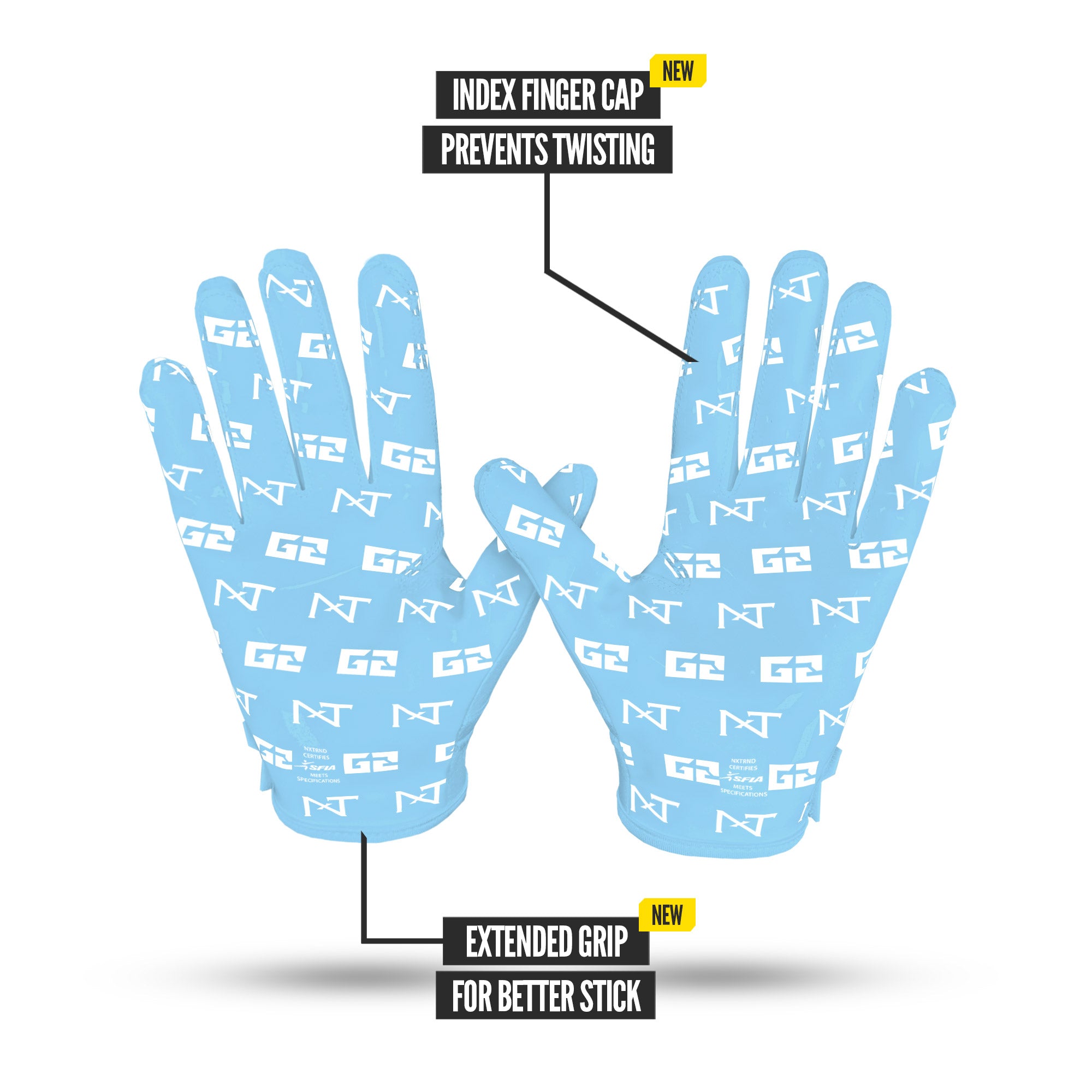NXTRND G2 Pro Football Gloves Columbia Blue Specs Palm