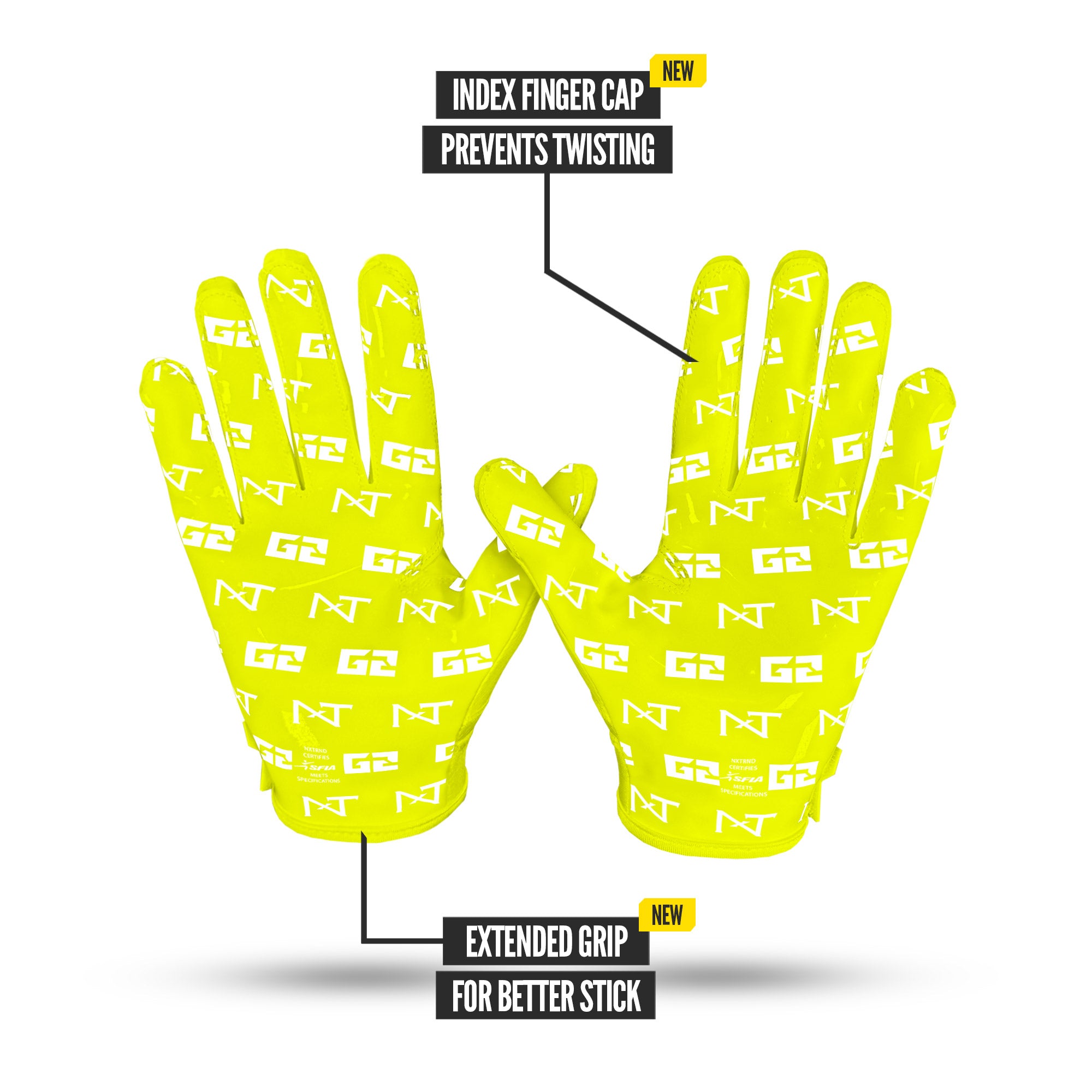 NXTRND G2® Pro Football Gloves Neon Yellow