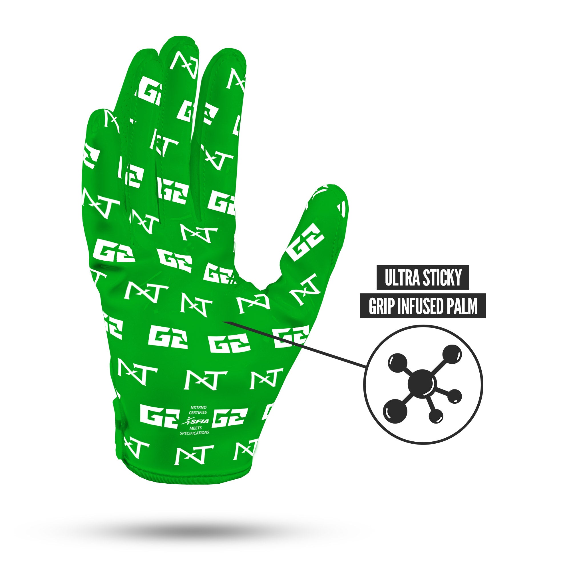 NXTRND G2 Pro Football Gloves Green Ultra Sticky Grip Infused Palm
