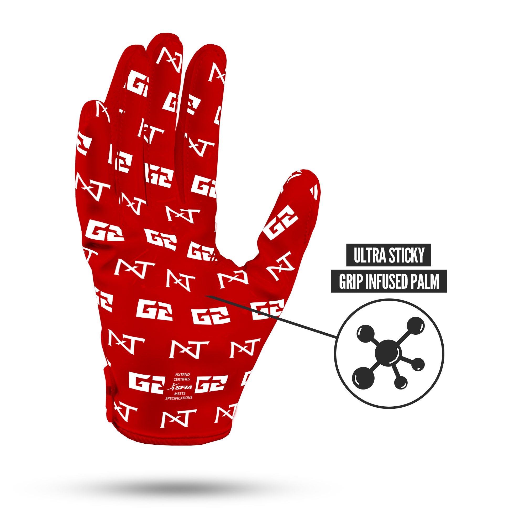 NXTRND G2 Pro Football Gloves Red Ultra Sticky Grip Infused Palm