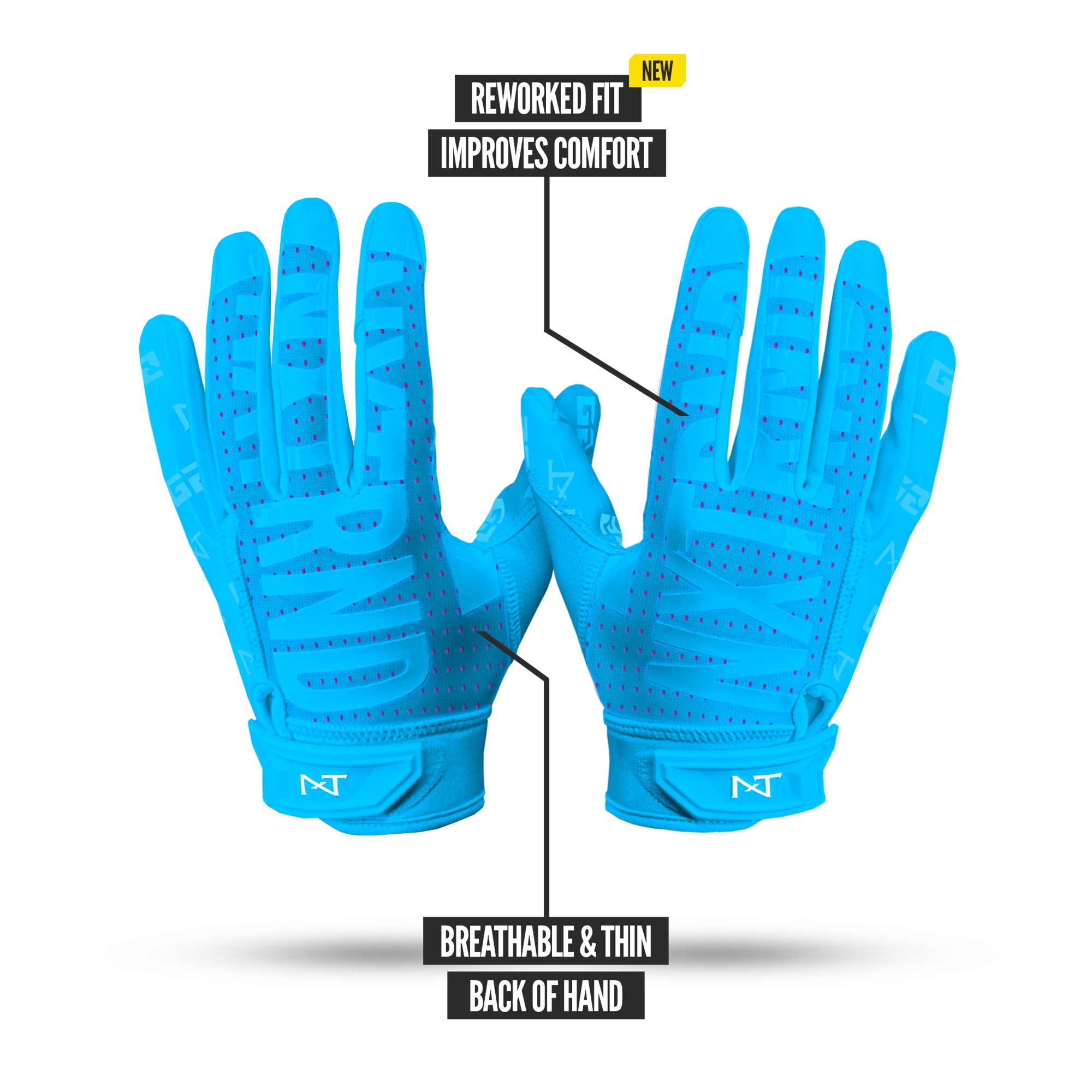 NXTRND G2® Pro Skeleton Football Gloves Neon Blue & Pink