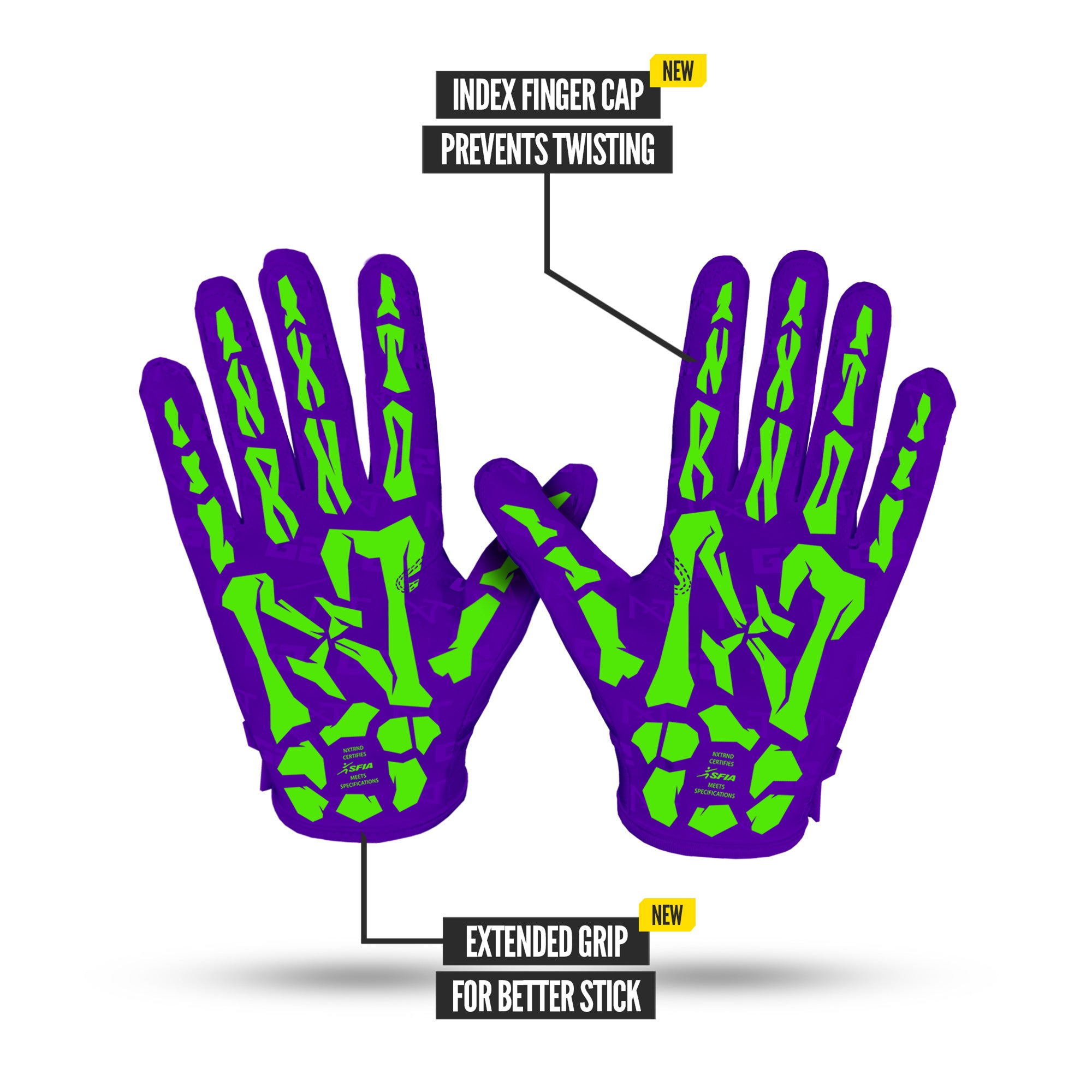 NXTRND G2® Pro Skeleton Football Gloves Purple & Green