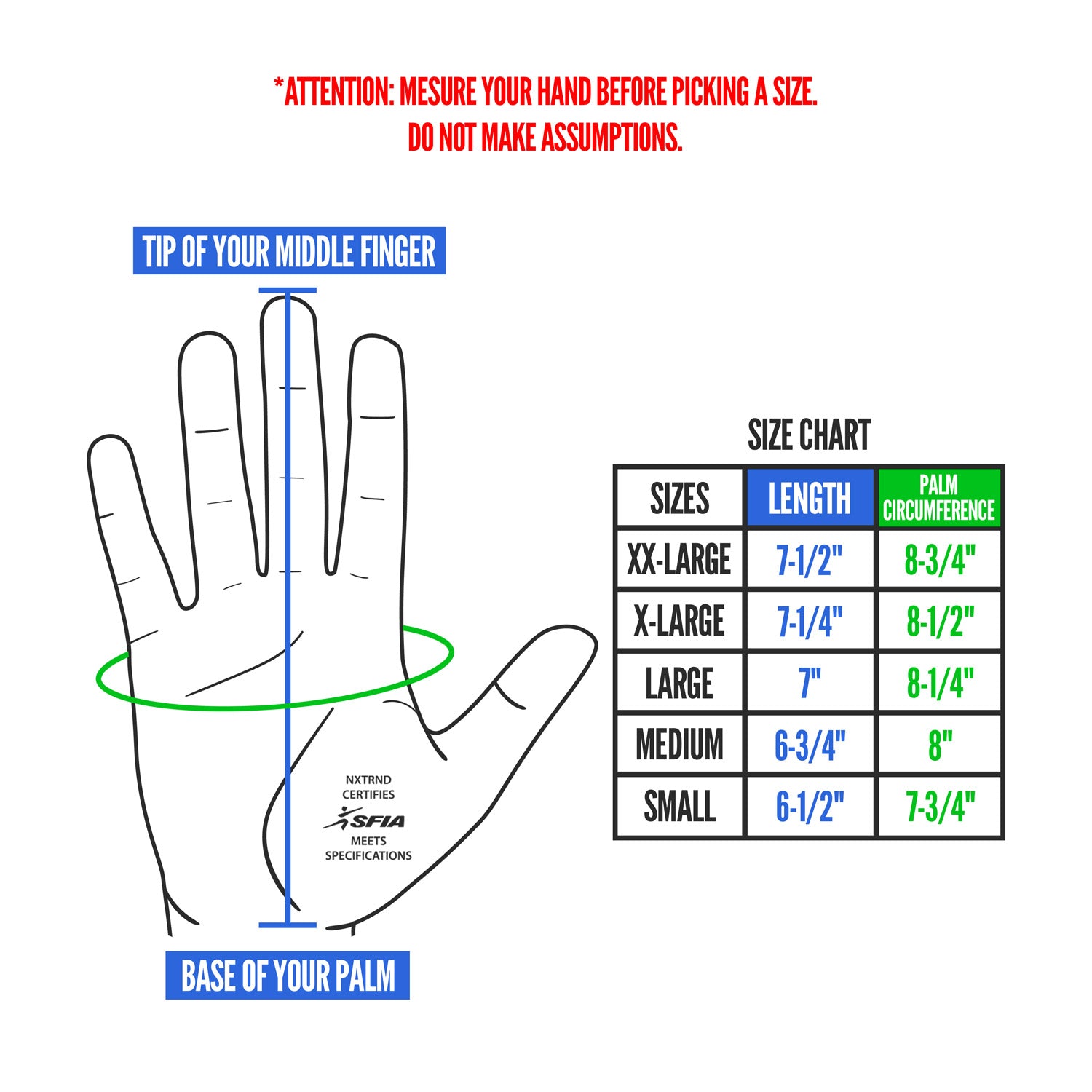 NXTRND G2 Pro Football Gloves Size Chart
